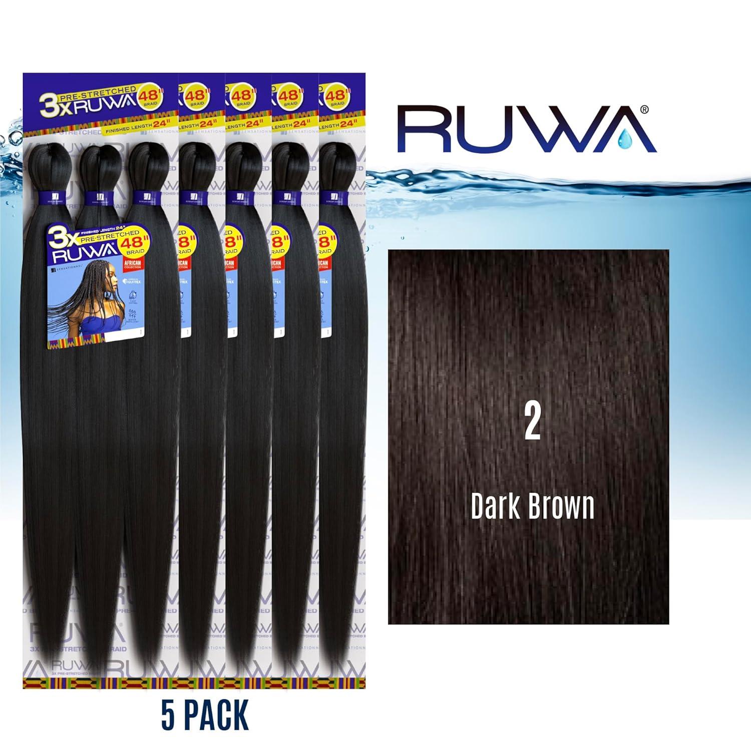 imageSensationnel Ruwa prestretched braiding hair 3x 48 inch water repellent kanekalon fast dry synthetic sports itch free 3 pack 1 JETBLACK2 DARKBROWN