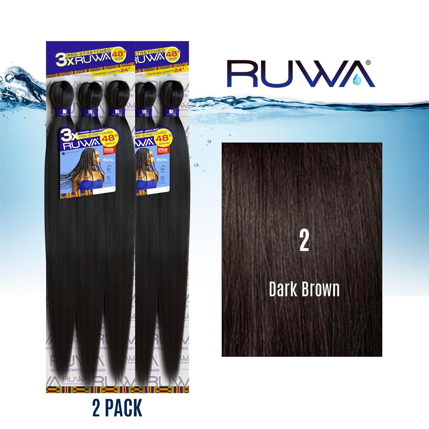 imageSensationnel Ruwa prestretched braiding hair 3x 48 inch water repellent kanekalon fast dry synthetic sports itch free 3 pack 1 JETBLACK2 DARKBROWN
