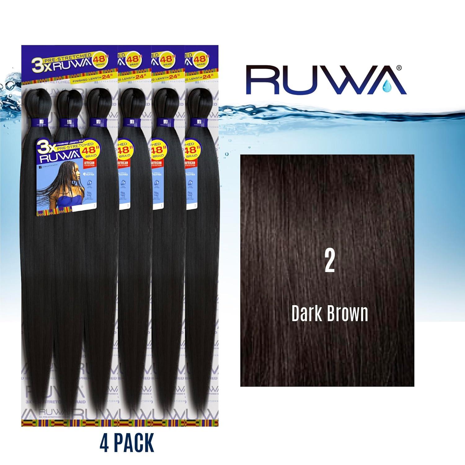 imageSensationnel Ruwa prestretched braiding hair 3x 48 inch water repellent kanekalon fast dry synthetic sports itch free 3 pack 1 JETBLACK2 DARKBROWN