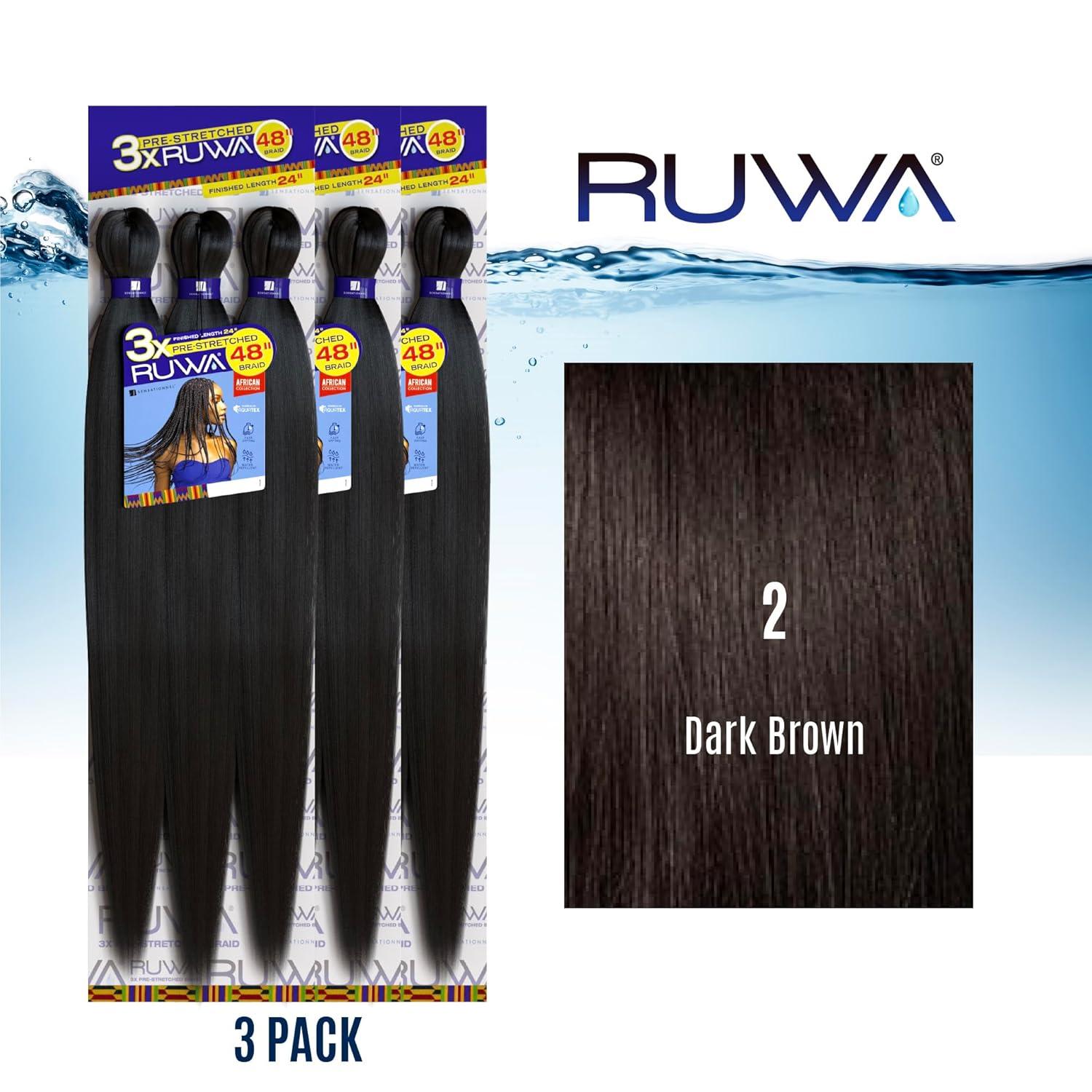 imageSensationnel Ruwa prestretched braiding hair 3x 48 inch water repellent kanekalon fast dry synthetic sports itch free 3 pack 1 JETBLACK2 DARKBROWN