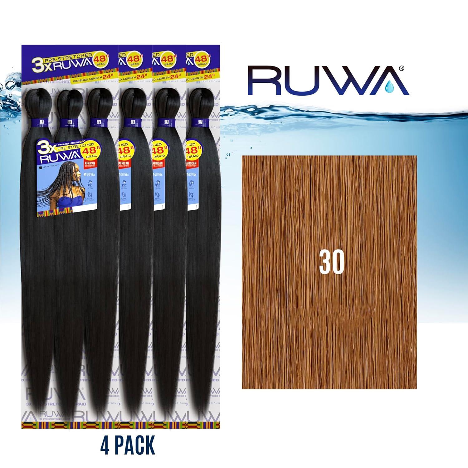 imageSensationnel Ruwa prestretched braiding hair 3x 48 inch water repellent kanekalon fast dry synthetic sports itch free 3 pack 1 JETBLACK30 LIGHTAUBURN