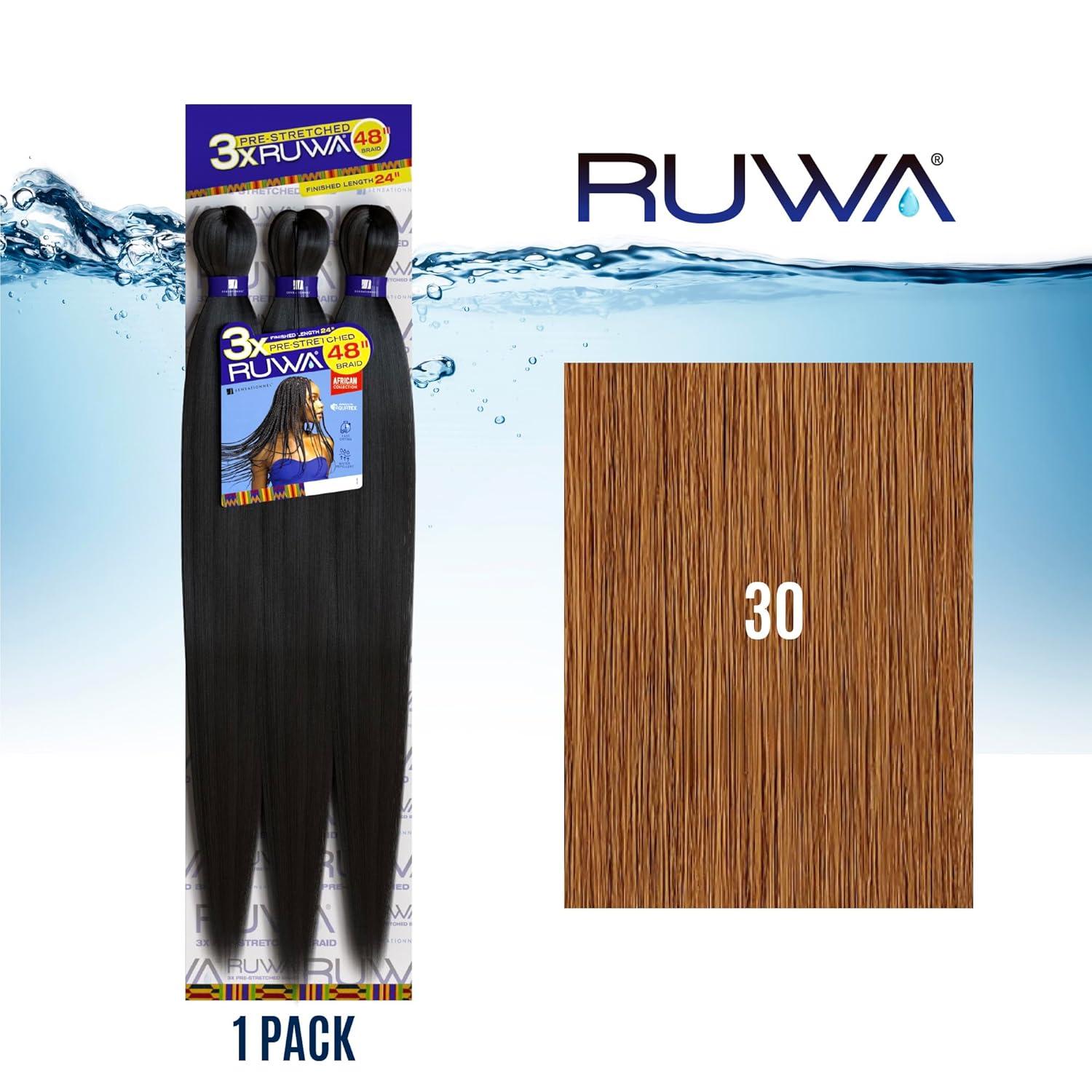 imageSensationnel Ruwa prestretched braiding hair 3x 48 inch water repellent kanekalon fast dry synthetic sports itch free 3 pack 1 JETBLACK30 LIGHTAUBURN