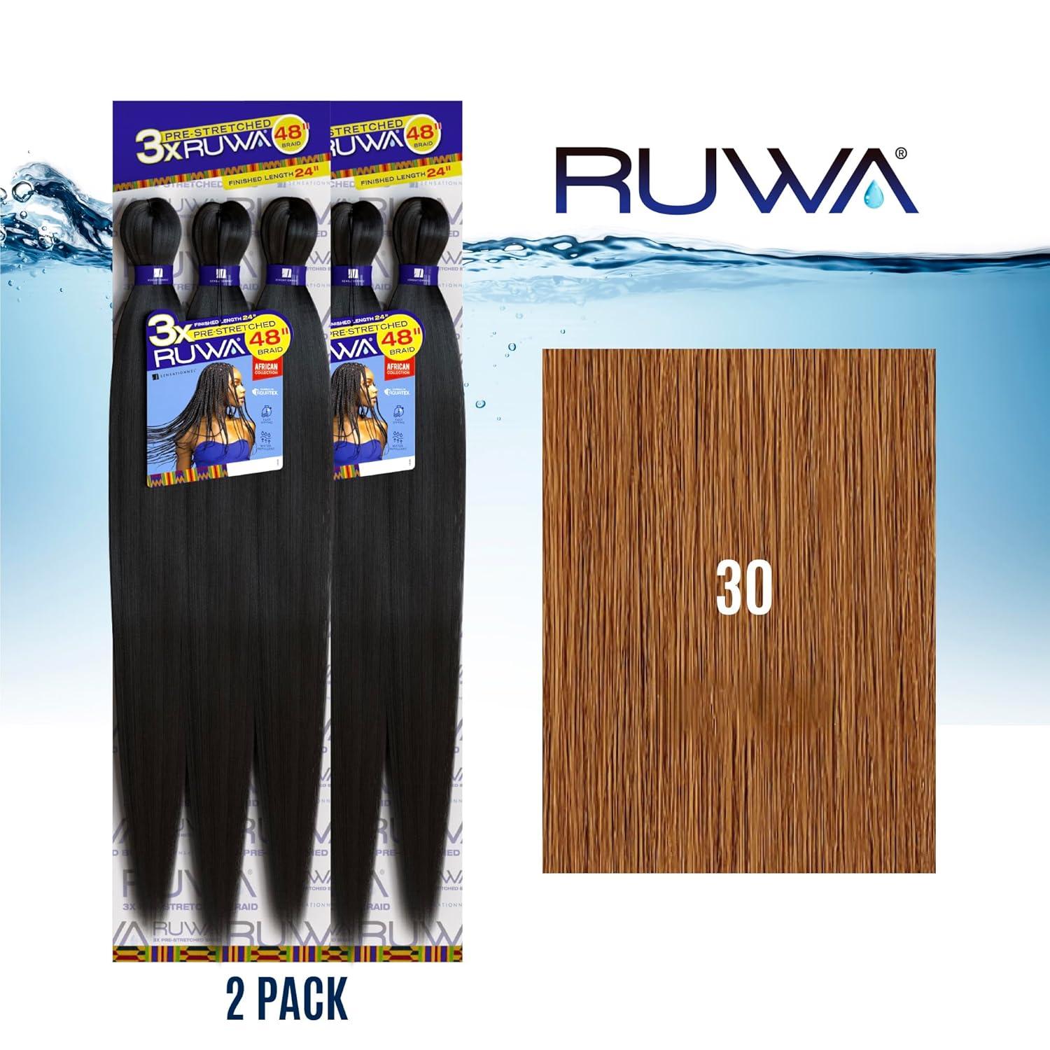 imageSensationnel Ruwa prestretched braiding hair 3x 48 inch water repellent kanekalon fast dry synthetic sports itch free 3 pack 1 JETBLACK30 LIGHTAUBURN
