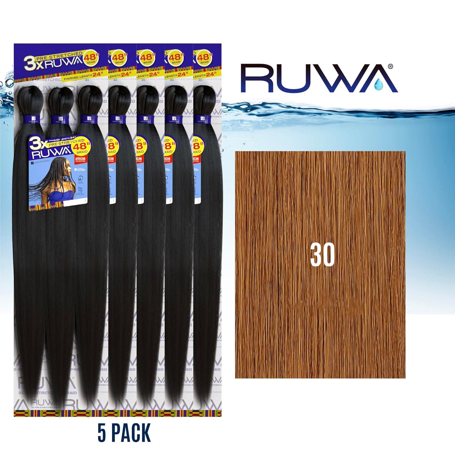 imageSensationnel Ruwa prestretched braiding hair 3x 48 inch water repellent kanekalon fast dry synthetic sports itch free 3 pack 1 JETBLACK30 LIGHTAUBURN