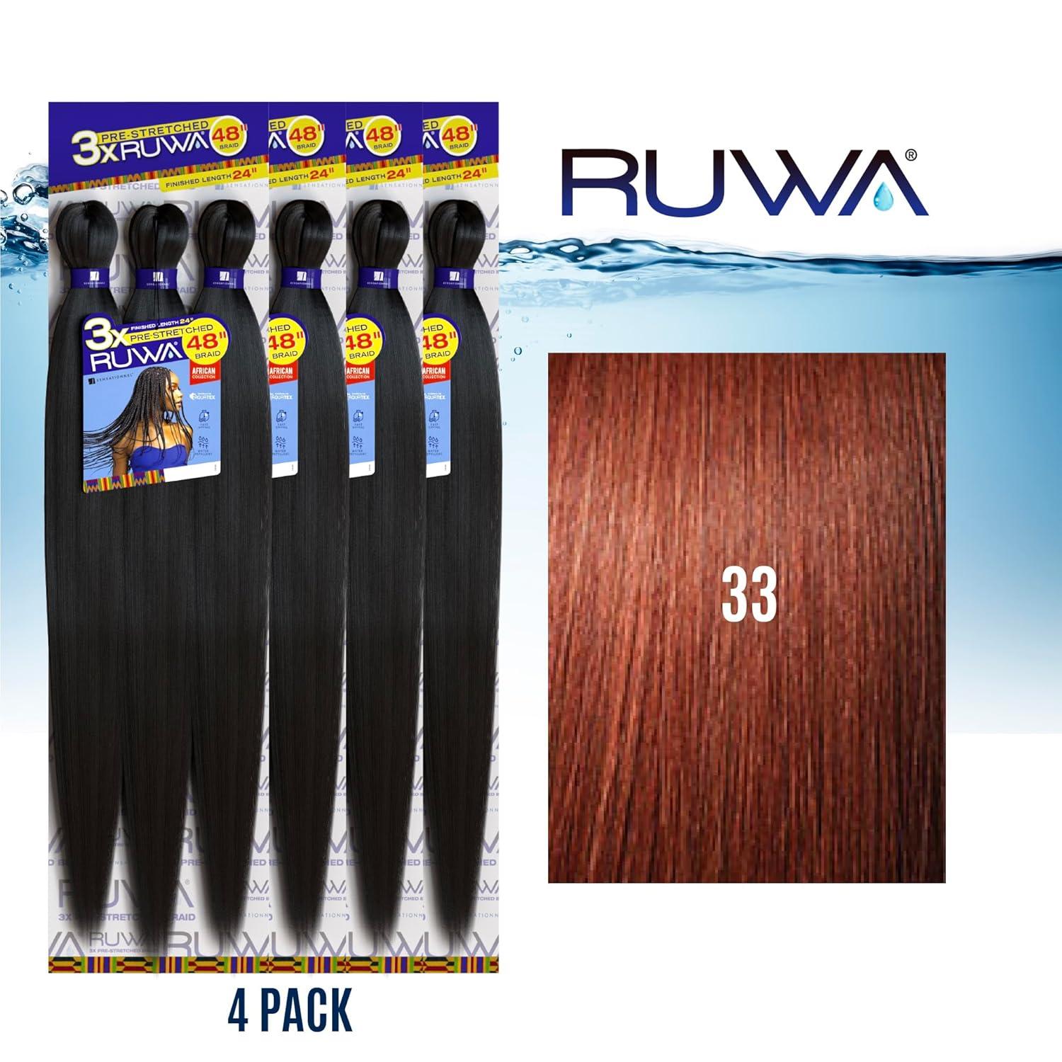 imageSensationnel Ruwa prestretched braiding hair 3x 48 inch water repellent kanekalon fast dry synthetic sports itch free 3 pack 1 JETBLACK33