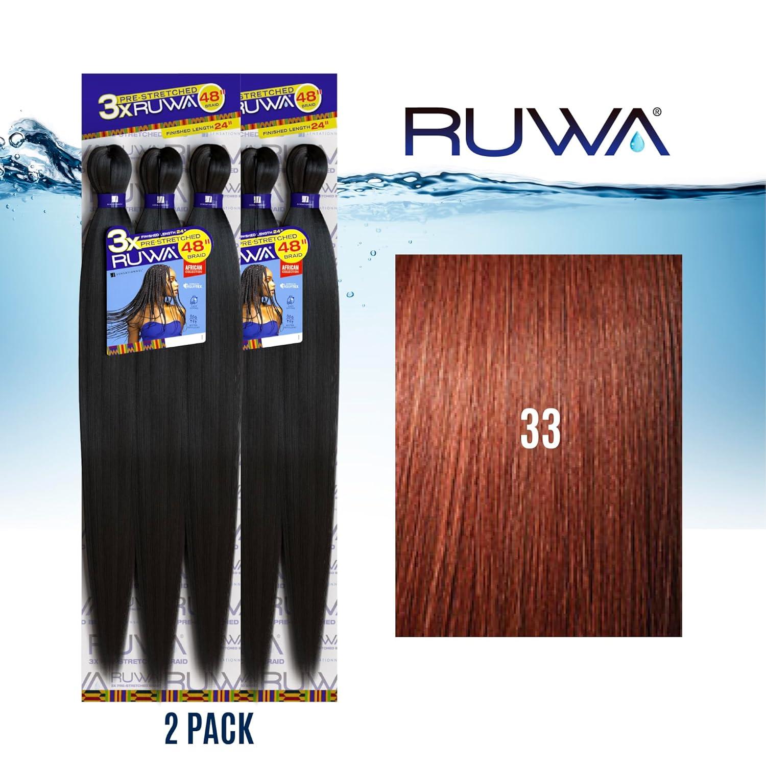 imageSensationnel Ruwa prestretched braiding hair 3x 48 inch water repellent kanekalon fast dry synthetic sports itch free 3 pack 1 JETBLACK33