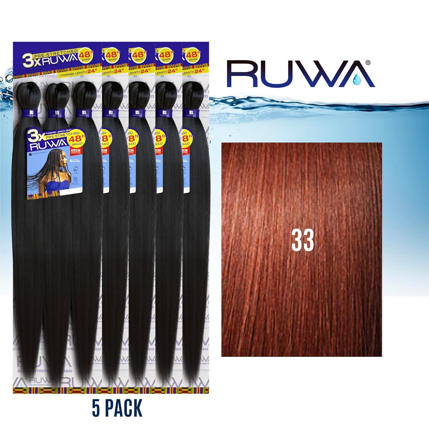 imageSensationnel Ruwa prestretched braiding hair 3x 48 inch water repellent kanekalon fast dry synthetic sports itch free 3 pack 1 JETBLACK33