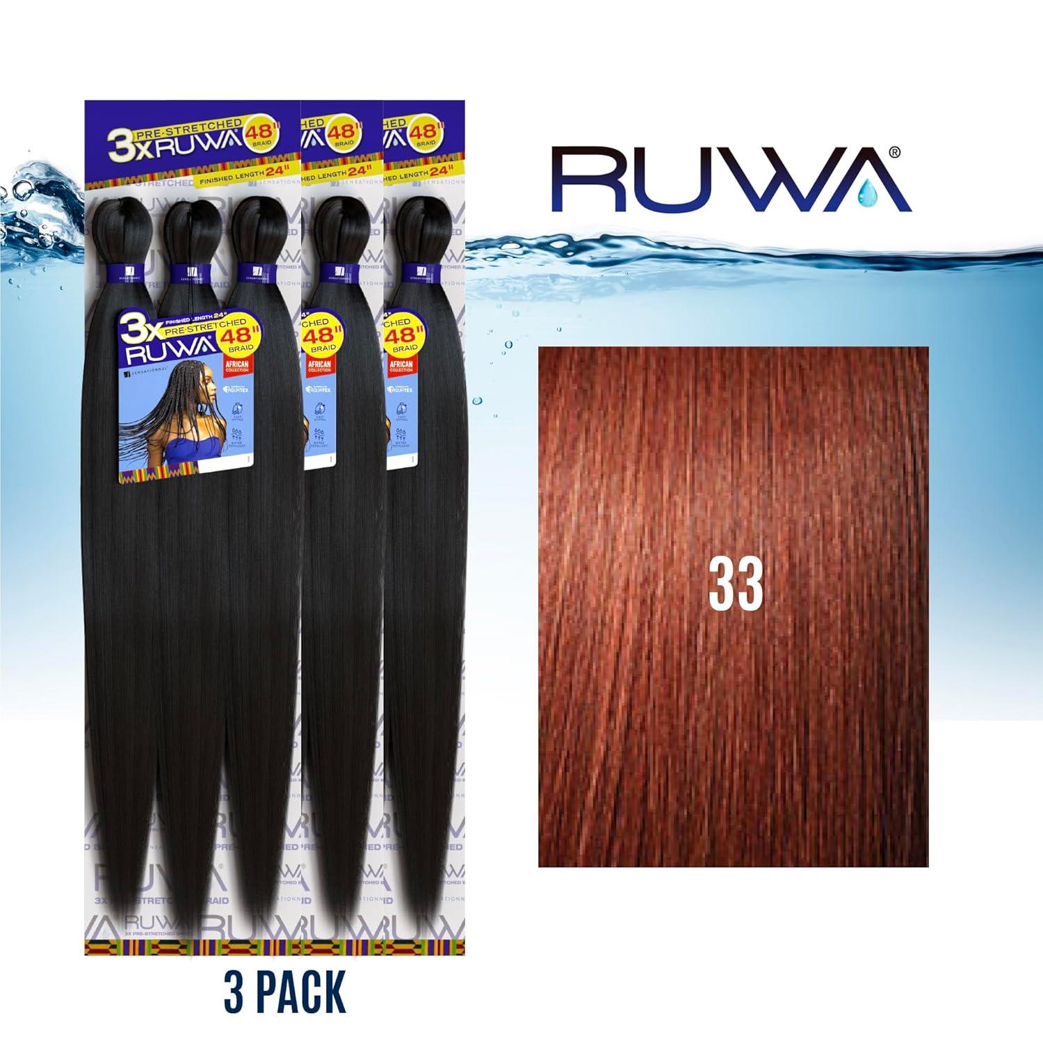 imageSensationnel Ruwa prestretched braiding hair 3x 48 inch water repellent kanekalon fast dry synthetic sports itch free 3 pack 1 JETBLACK33