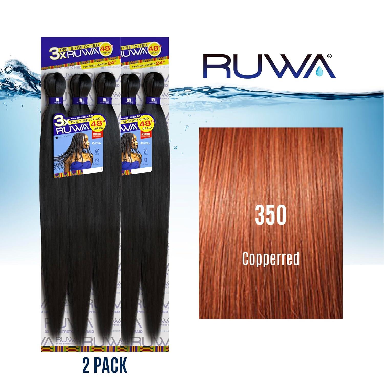 imageSensationnel Ruwa prestretched braiding hair 3x 48 inch water repellent kanekalon fast dry synthetic sports itch free 3 pack 1 JETBLACK350 COPPERRED