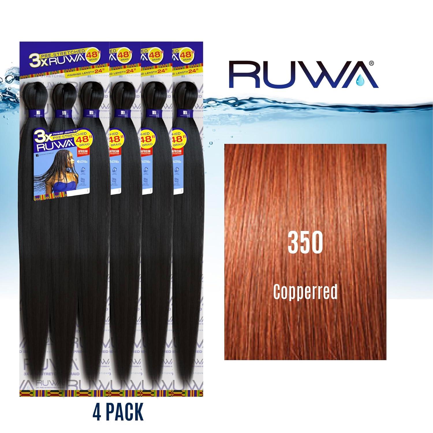 imageSensationnel Ruwa prestretched braiding hair 3x 48 inch water repellent kanekalon fast dry synthetic sports itch free 3 pack 1 JETBLACK350 COPPERRED