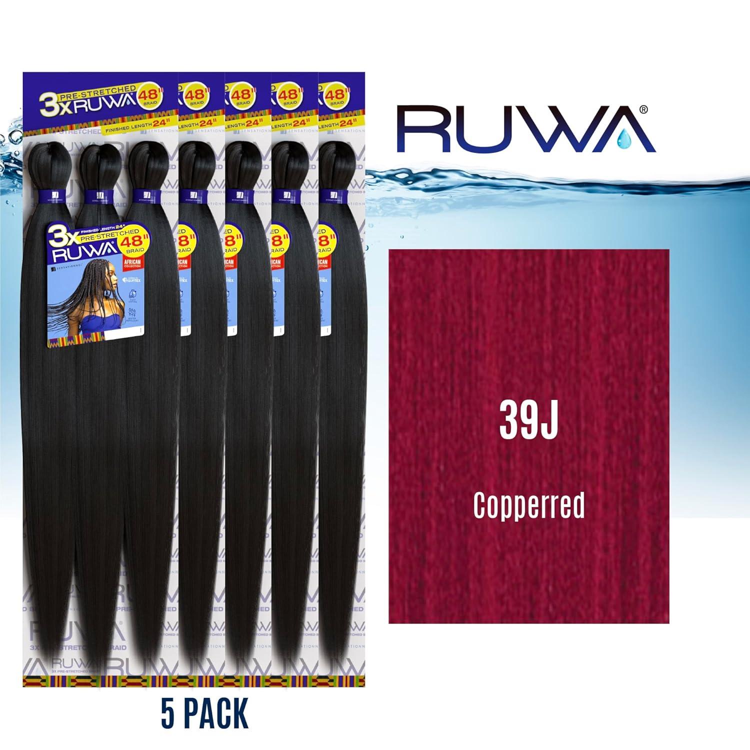 imageSensationnel Ruwa prestretched braiding hair 3x 48 inch water repellent kanekalon fast dry synthetic sports itch free 3 pack 1 JETBLACK39J