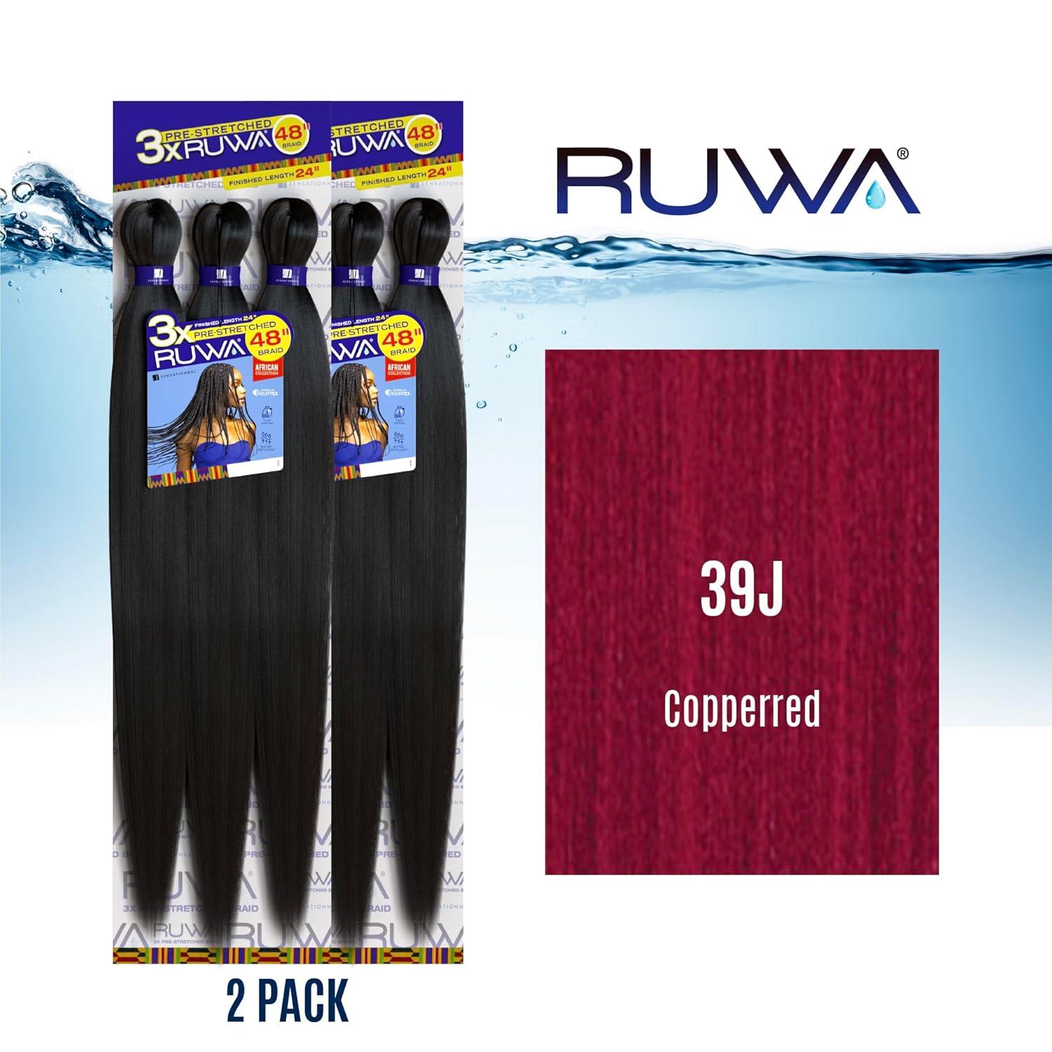 imageSensationnel Ruwa prestretched braiding hair 3x 48 inch water repellent kanekalon fast dry synthetic sports itch free 3 pack 1 JETBLACK39J
