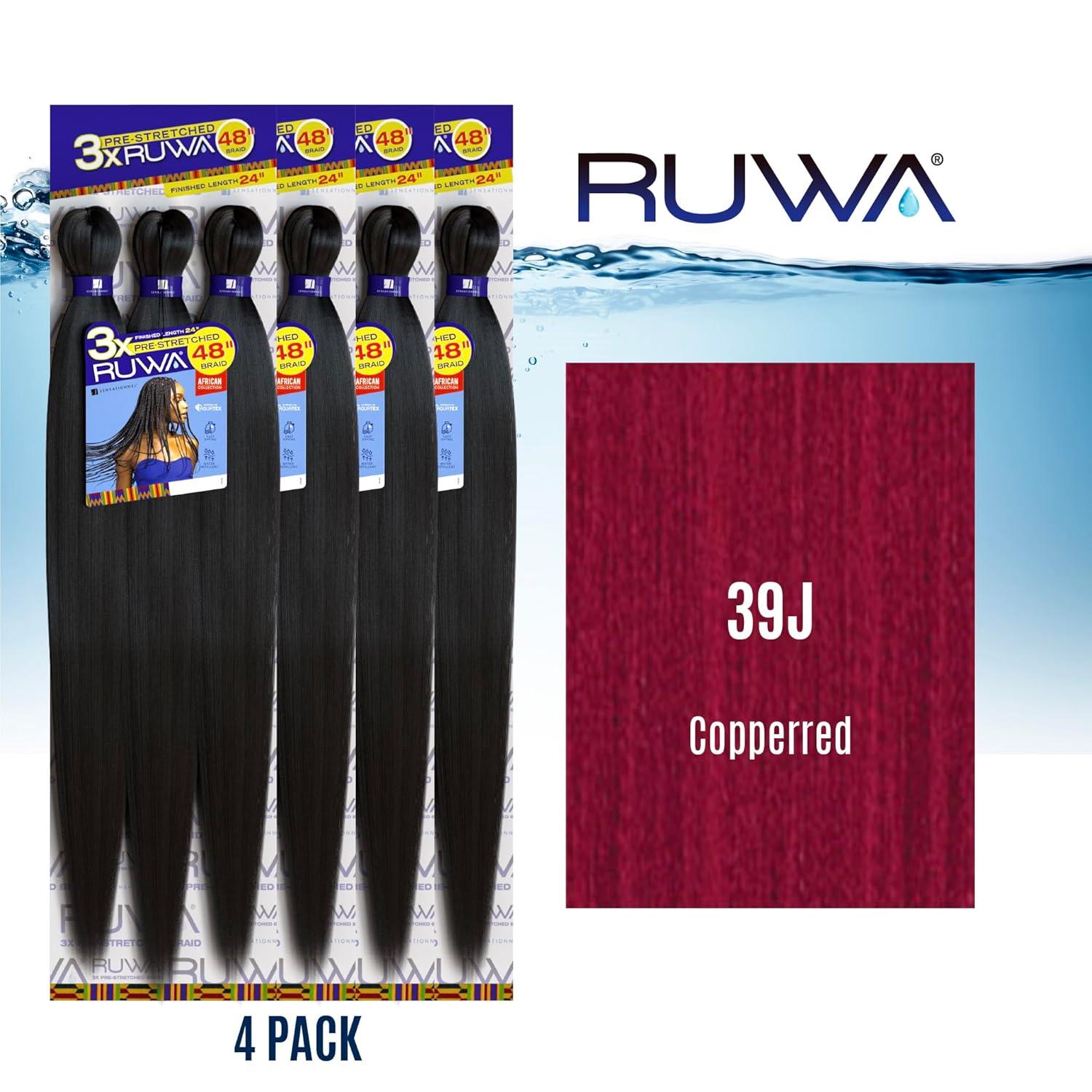 imageSensationnel Ruwa prestretched braiding hair 3x 48 inch water repellent kanekalon fast dry synthetic sports itch free 3 pack 1 JETBLACK39J