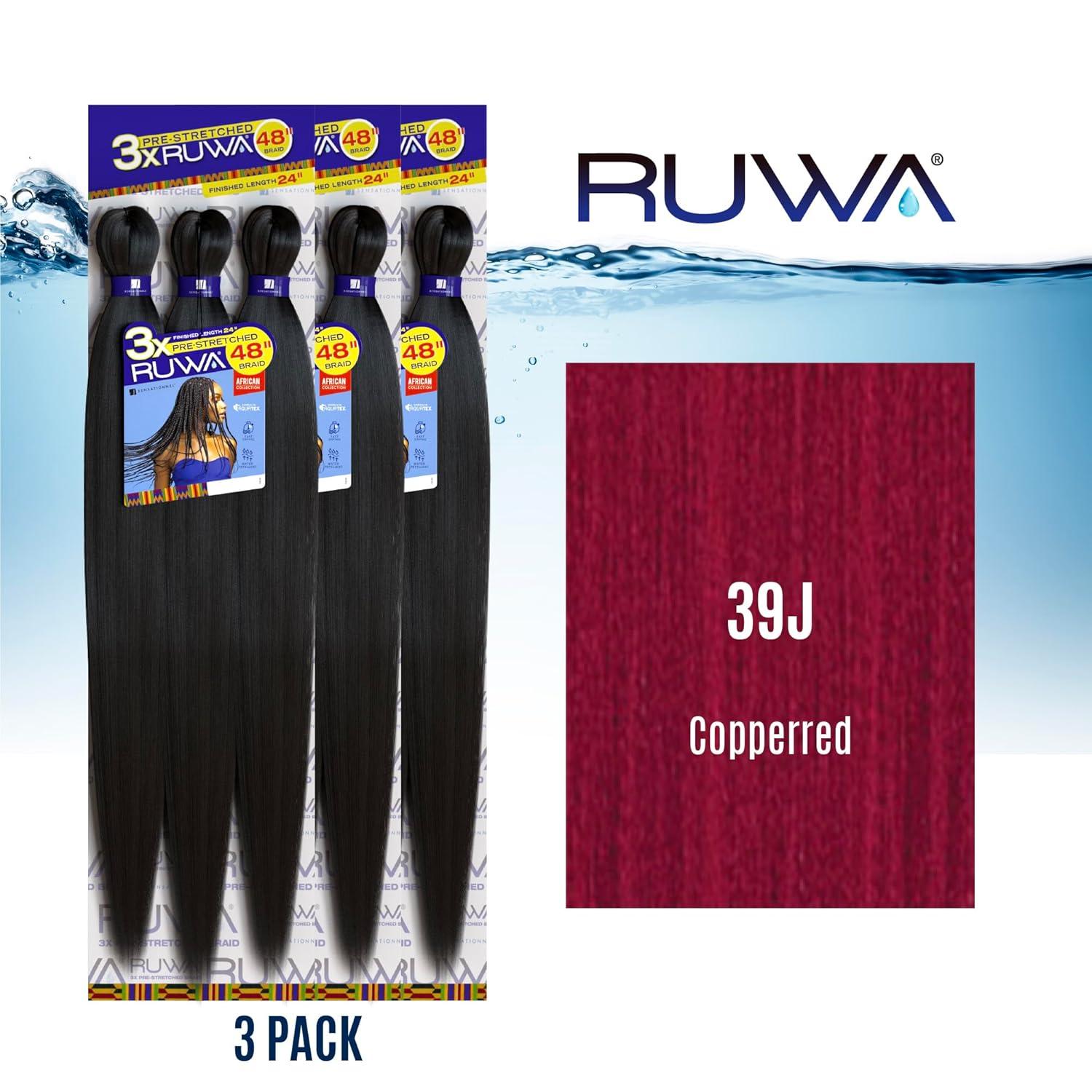 imageSensationnel Ruwa prestretched braiding hair 3x 48 inch water repellent kanekalon fast dry synthetic sports itch free 3 pack 1 JETBLACK39J