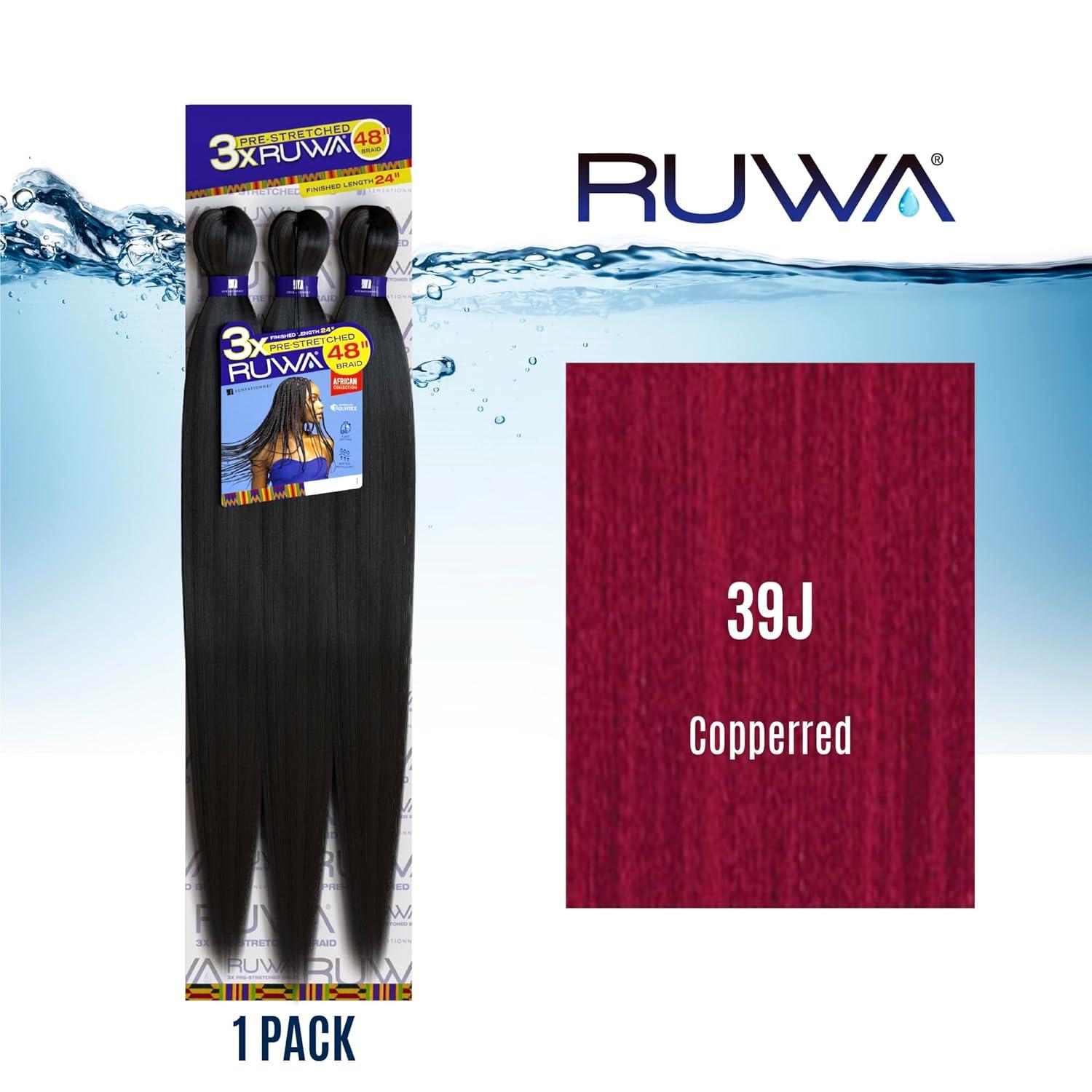 imageSensationnel Ruwa prestretched braiding hair 3x 48 inch water repellent kanekalon fast dry synthetic sports itch free 3 pack 1 JETBLACK39J