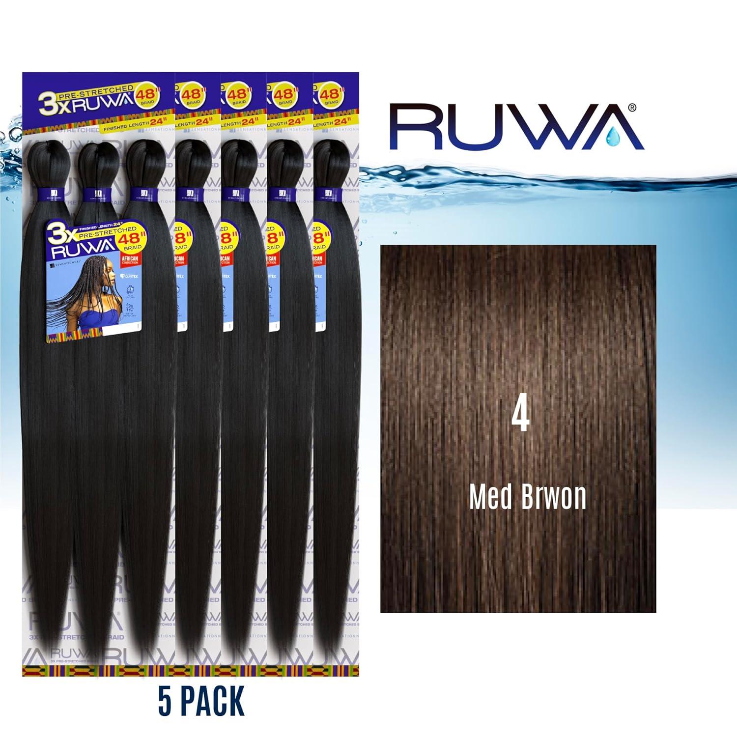imageSensationnel Ruwa prestretched braiding hair 3x 48 inch water repellent kanekalon fast dry synthetic sports itch free 3 pack 1 JETBLACK4 MEDBROWN