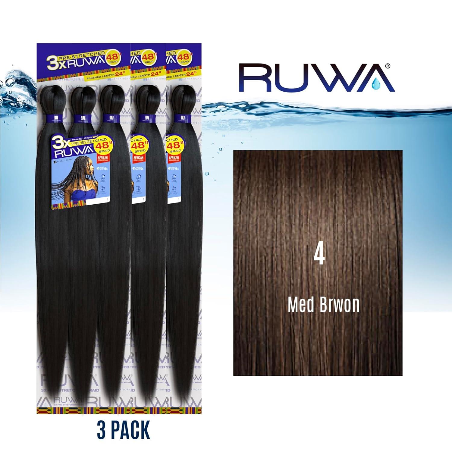 imageSensationnel Ruwa prestretched braiding hair 3x 48 inch water repellent kanekalon fast dry synthetic sports itch free 3 pack 1 JETBLACK4 MEDBROWN