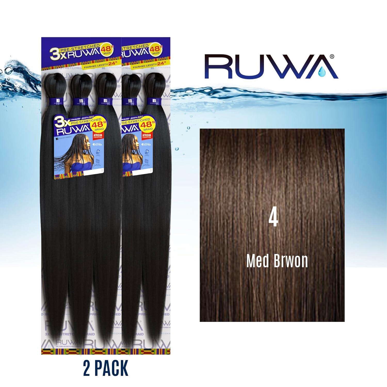 imageSensationnel Ruwa prestretched braiding hair 3x 48 inch water repellent kanekalon fast dry synthetic sports itch free 3 pack 1 JETBLACK4 MEDBROWN