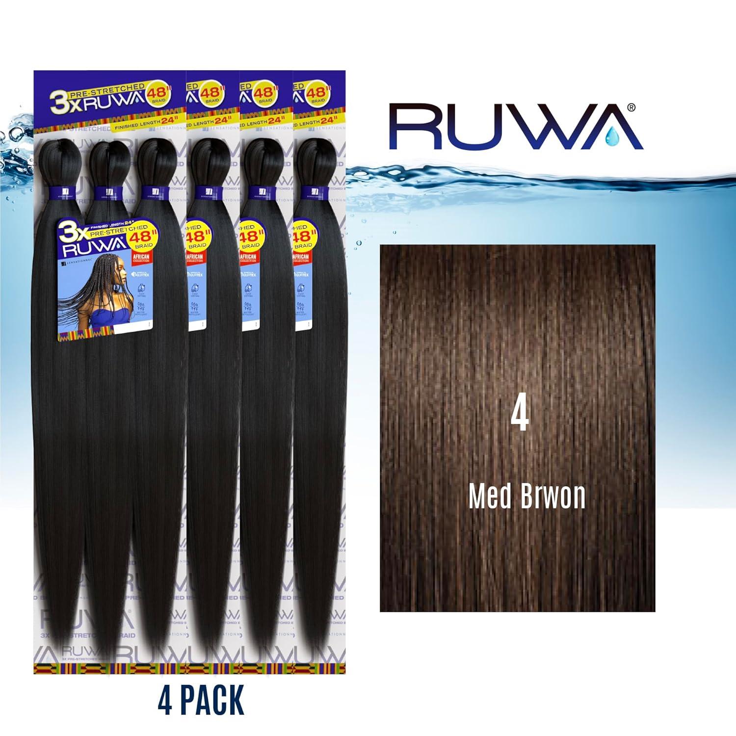 imageSensationnel Ruwa prestretched braiding hair 3x 48 inch water repellent kanekalon fast dry synthetic sports itch free 3 pack 1 JETBLACK4 MEDBROWN