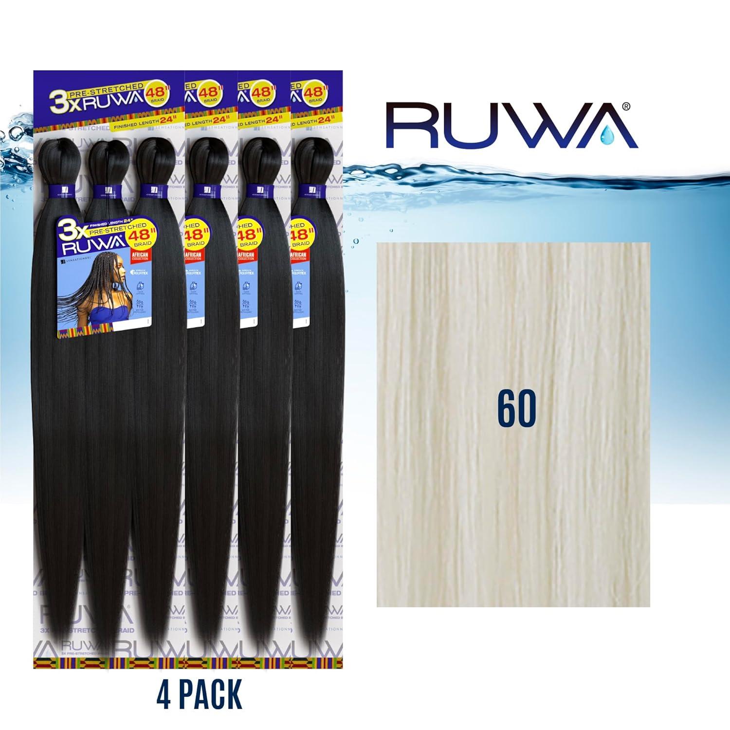 imageSensationnel Ruwa prestretched braiding hair 3x 48 inch water repellent kanekalon fast dry synthetic sports itch free 3 pack 1 JETBLACK60