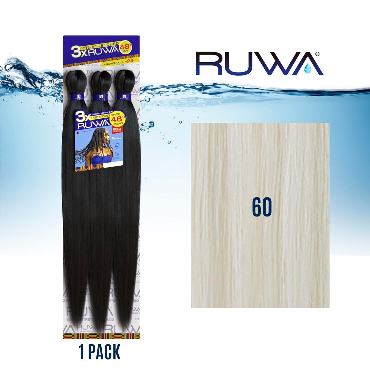imageSensationnel Ruwa prestretched braiding hair 3x 48 inch water repellent kanekalon fast dry synthetic sports itch free 3 pack 1 JETBLACK60