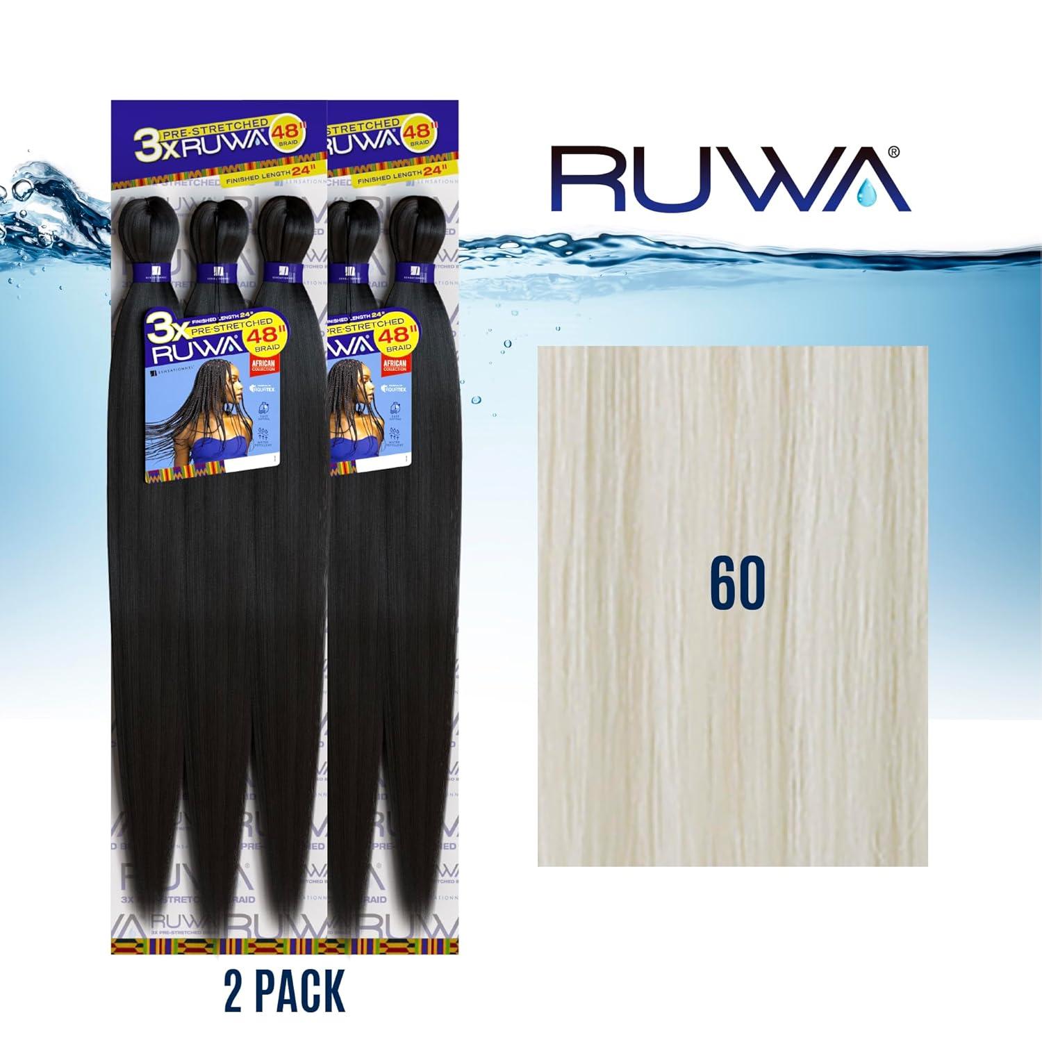 imageSensationnel Ruwa prestretched braiding hair 3x 48 inch water repellent kanekalon fast dry synthetic sports itch free 3 pack 1 JETBLACK60