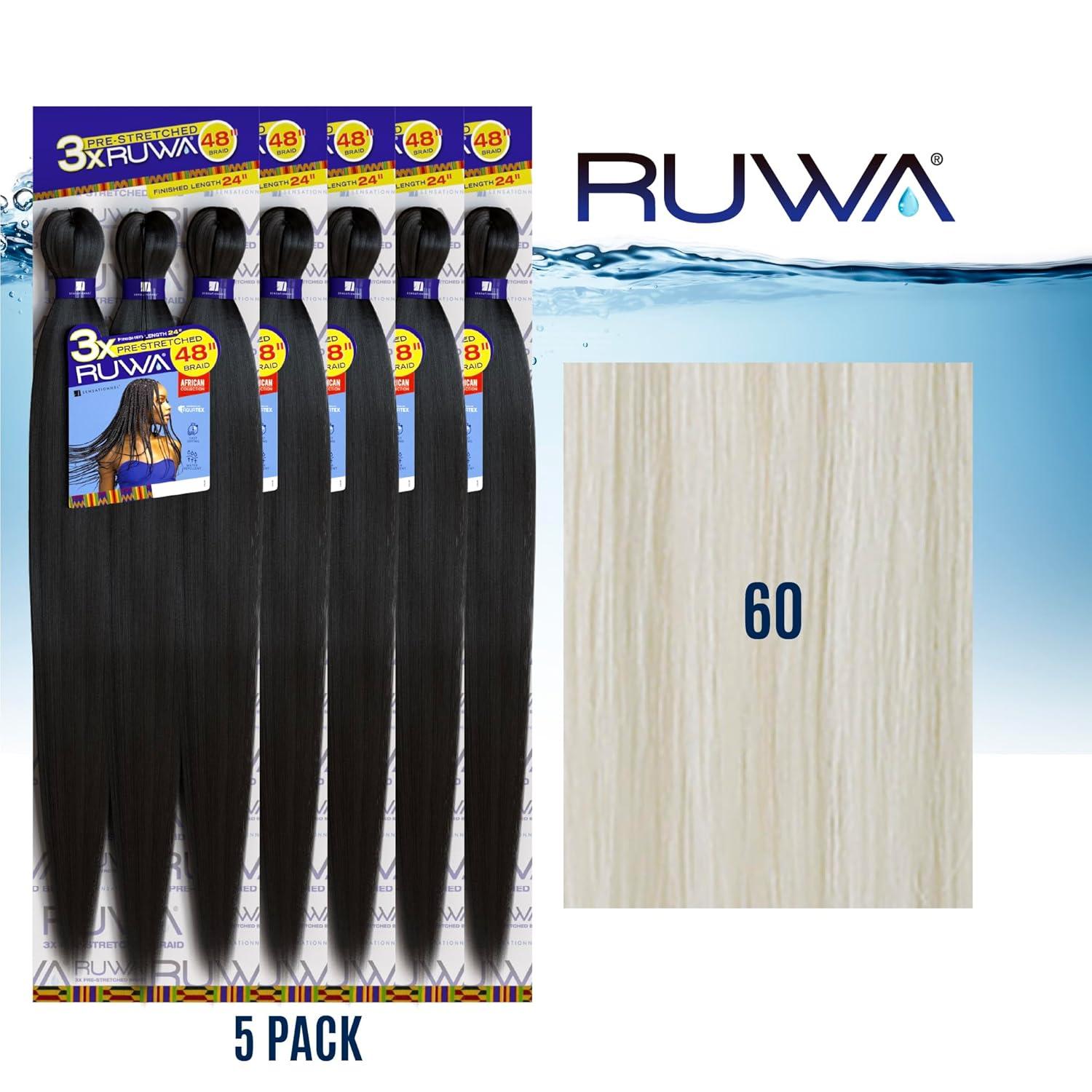 imageSensationnel Ruwa prestretched braiding hair 3x 48 inch water repellent kanekalon fast dry synthetic sports itch free 3 pack 1 JETBLACK60