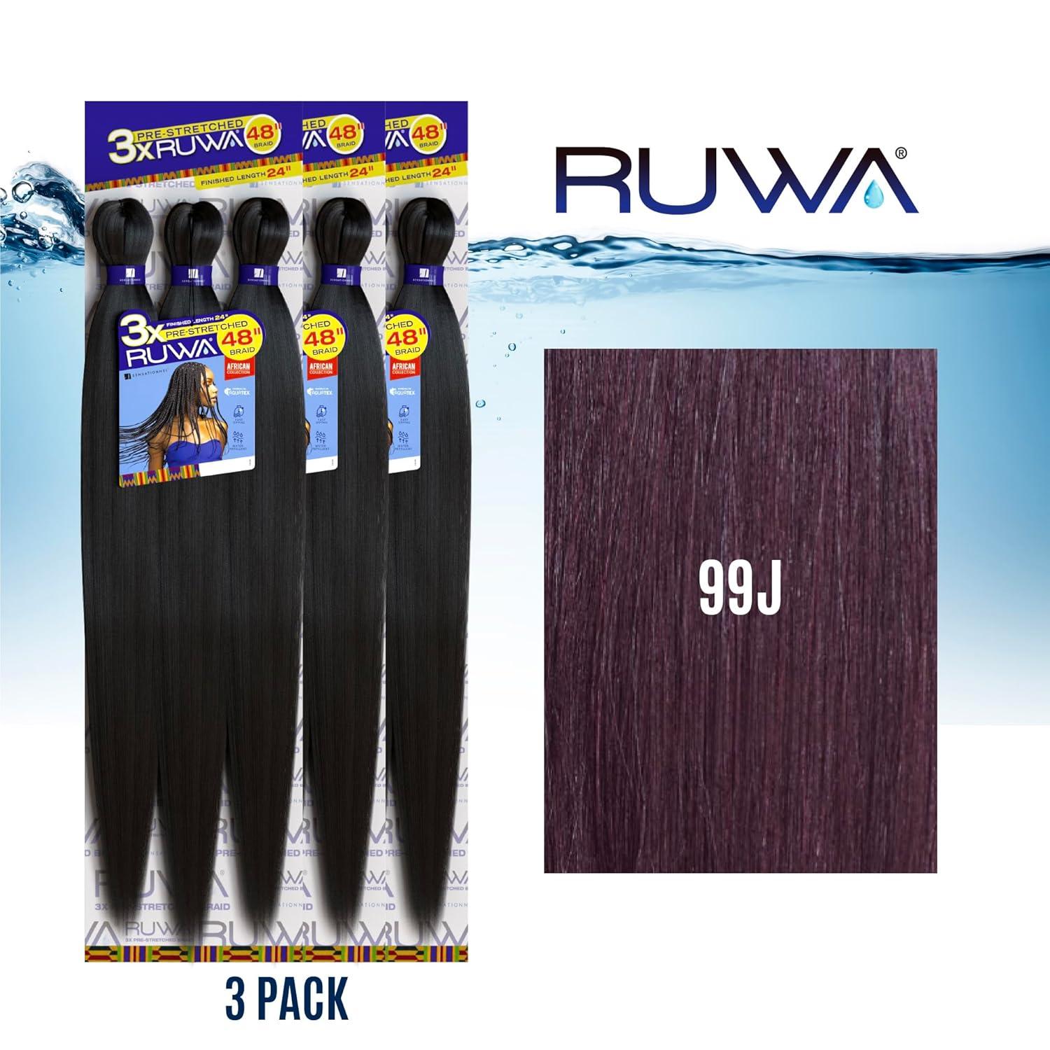 imageSensationnel Ruwa prestretched braiding hair 3x 48 inch water repellent kanekalon fast dry synthetic sports itch free 3 pack 1 JETBLACK99J