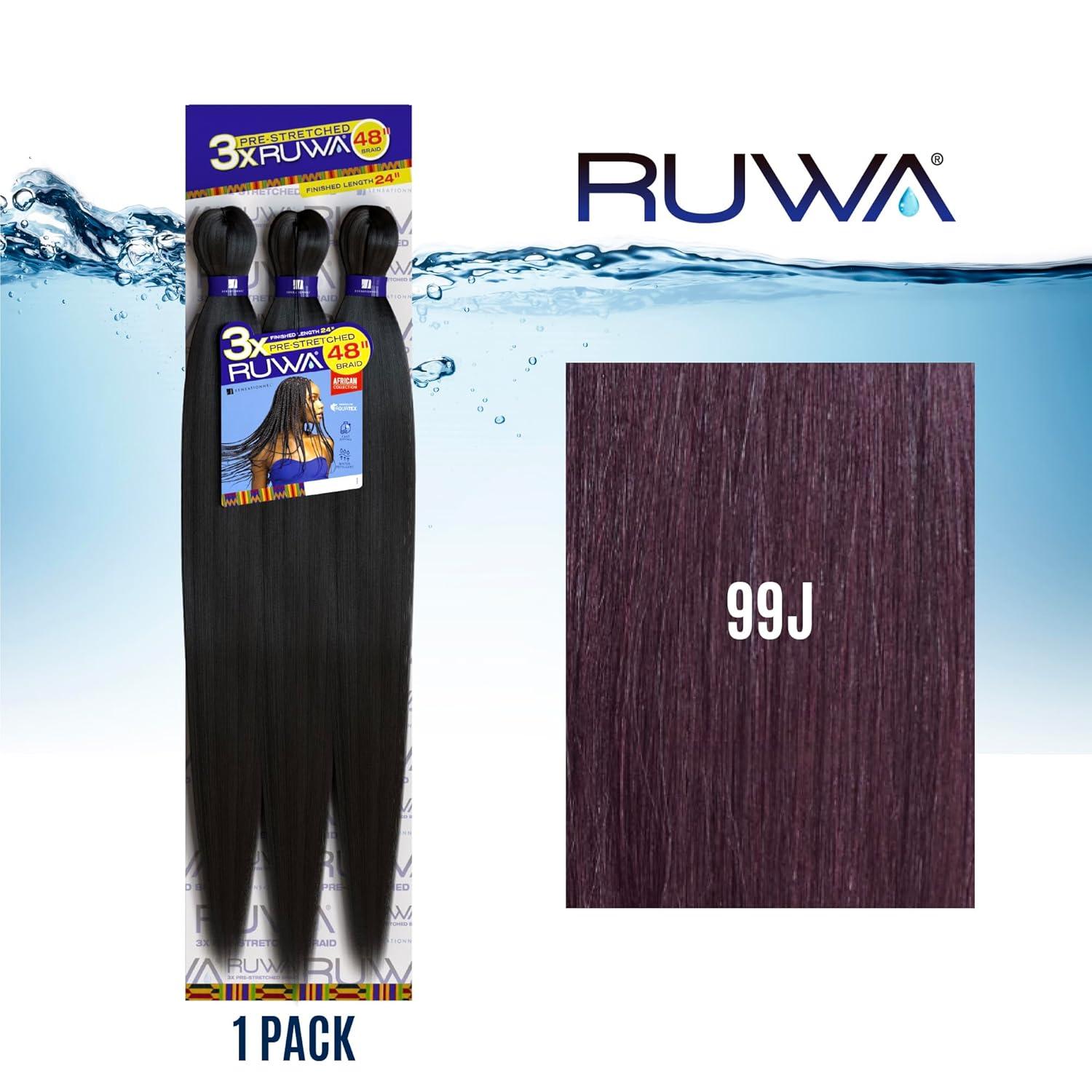 imageSensationnel Ruwa prestretched braiding hair 3x 48 inch water repellent kanekalon fast dry synthetic sports itch free 3 pack 1 JETBLACK99J