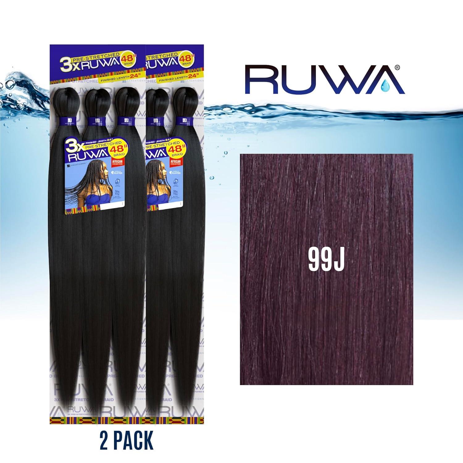 imageSensationnel Ruwa prestretched braiding hair 3x 48 inch water repellent kanekalon fast dry synthetic sports itch free 3 pack 1 JETBLACK99J