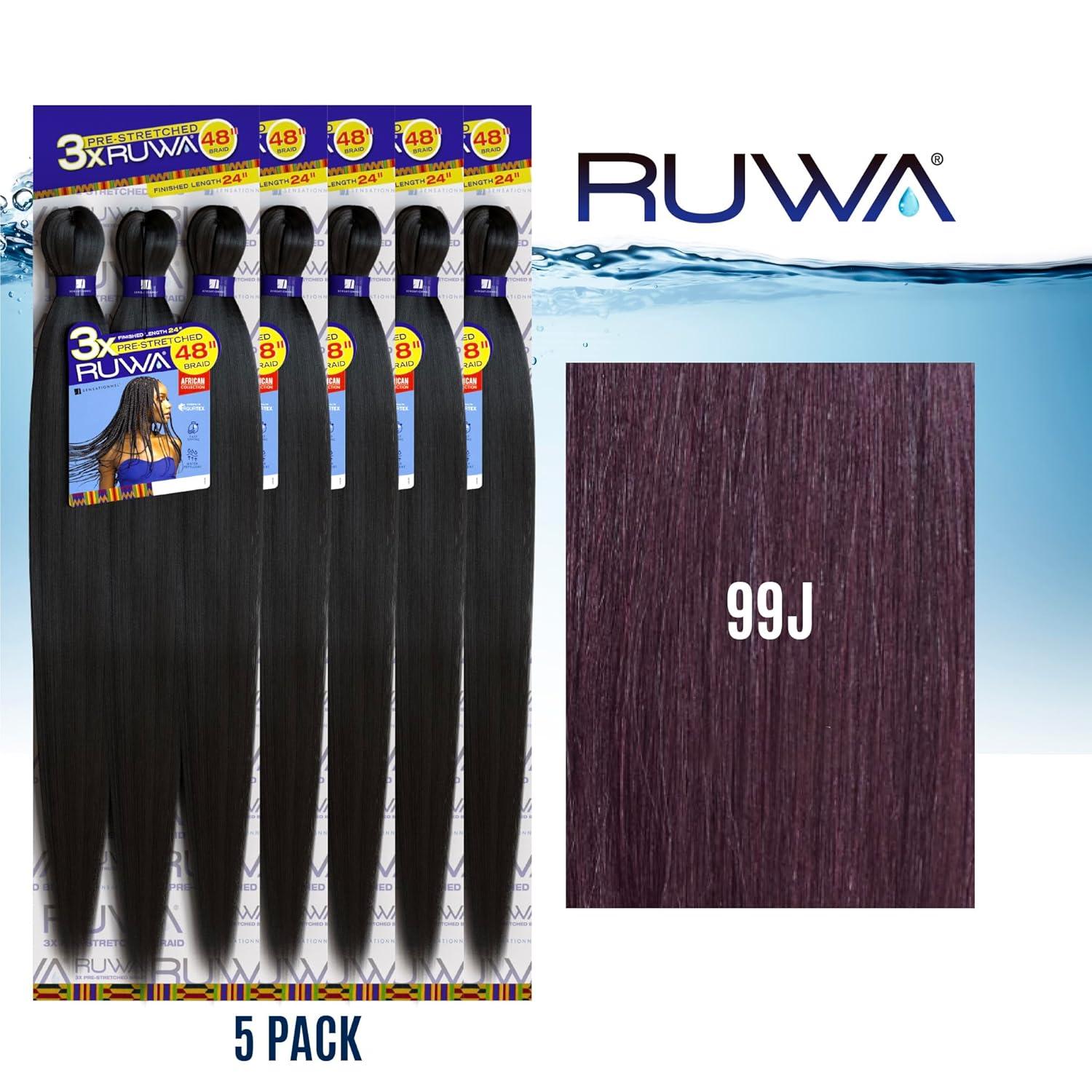 imageSensationnel Ruwa prestretched braiding hair 3x 48 inch water repellent kanekalon fast dry synthetic sports itch free 3 pack 1 JETBLACK99J