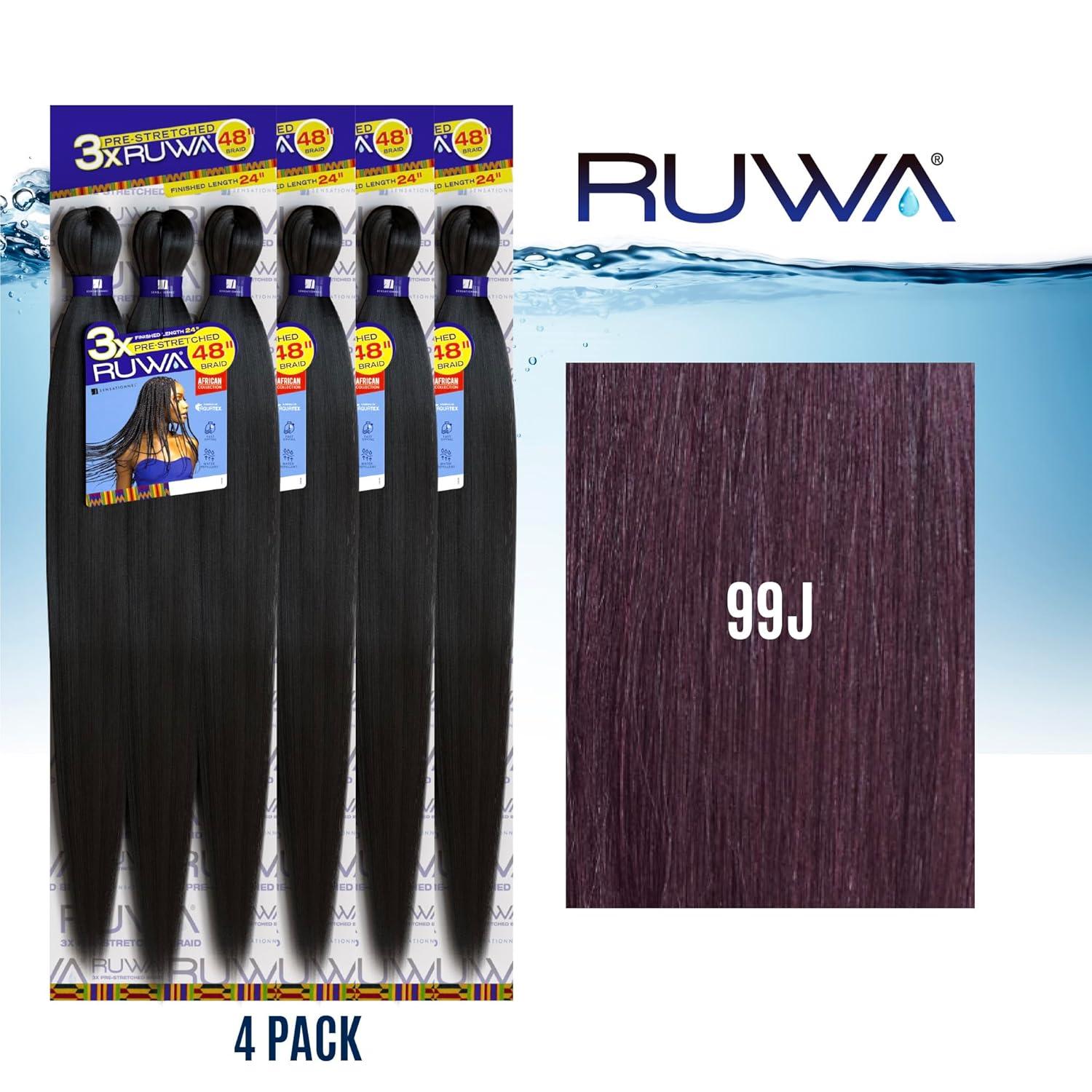 imageSensationnel Ruwa prestretched braiding hair 3x 48 inch water repellent kanekalon fast dry synthetic sports itch free 3 pack 1 JETBLACK99J