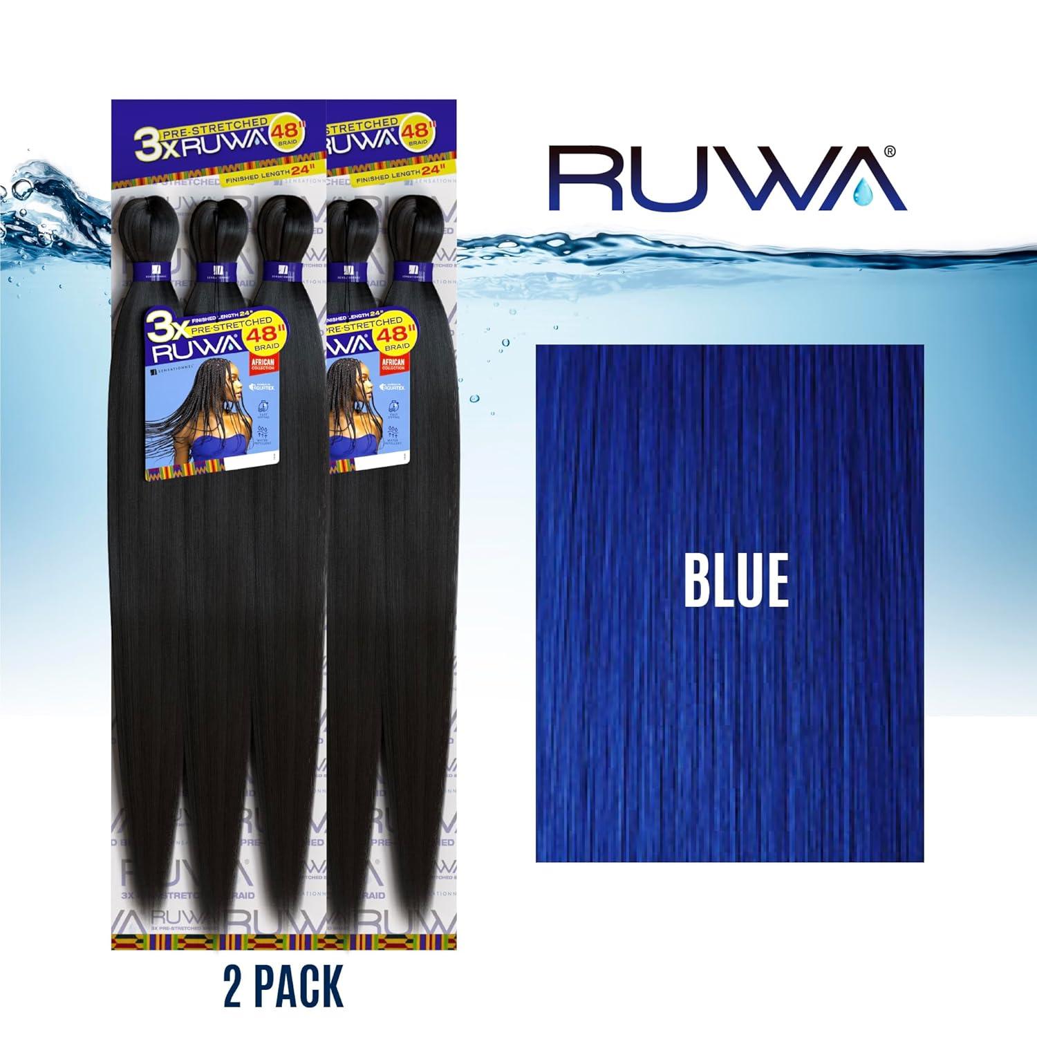 imageSensationnel Ruwa prestretched braiding hair 3x 48 inch water repellent kanekalon fast dry synthetic sports itch free 3 pack 1 JETBLACKBLUE