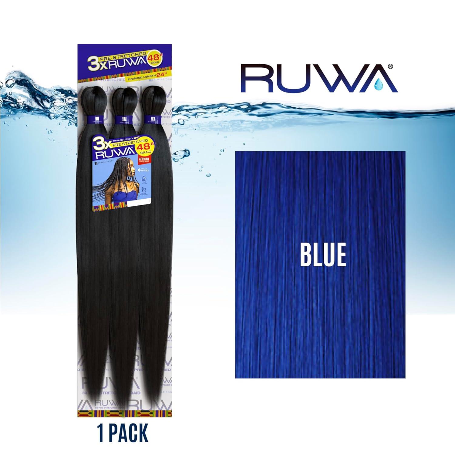 imageSensationnel Ruwa prestretched braiding hair 3x 48 inch water repellent kanekalon fast dry synthetic sports itch free 3 pack 1 JETBLACKBLUE