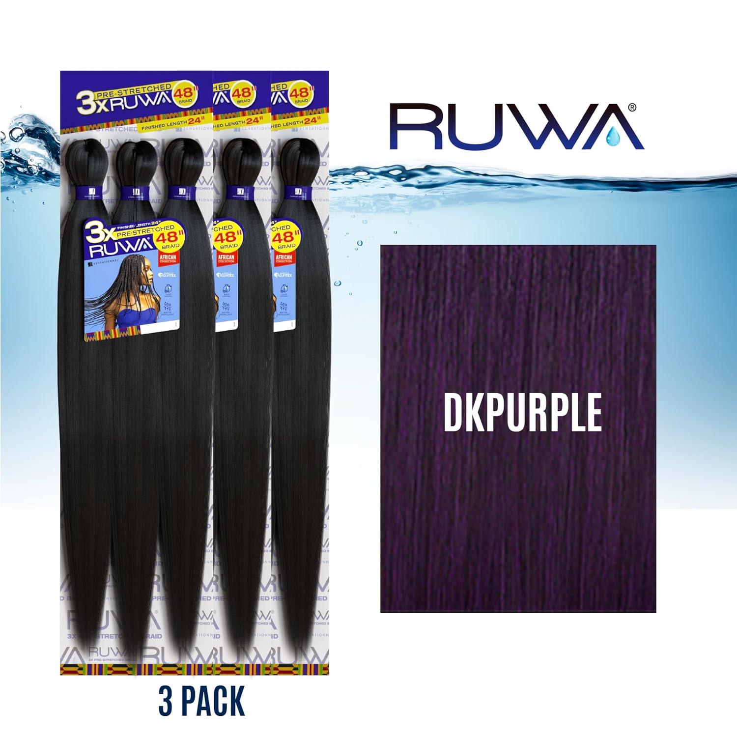 imageSensationnel Ruwa prestretched braiding hair 3x 48 inch water repellent kanekalon fast dry synthetic sports itch free 3 pack 1 JETBLACKDKPURPLE