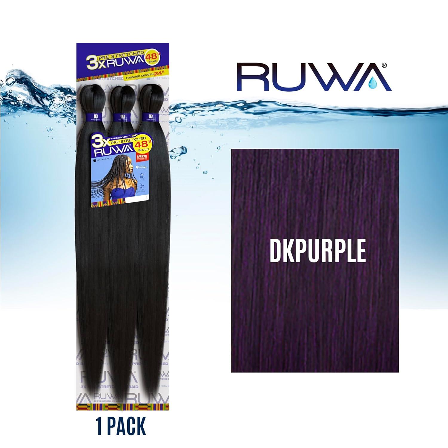 imageSensationnel Ruwa prestretched braiding hair 3x 48 inch water repellent kanekalon fast dry synthetic sports itch free 3 pack 1 JETBLACKDKPURPLE