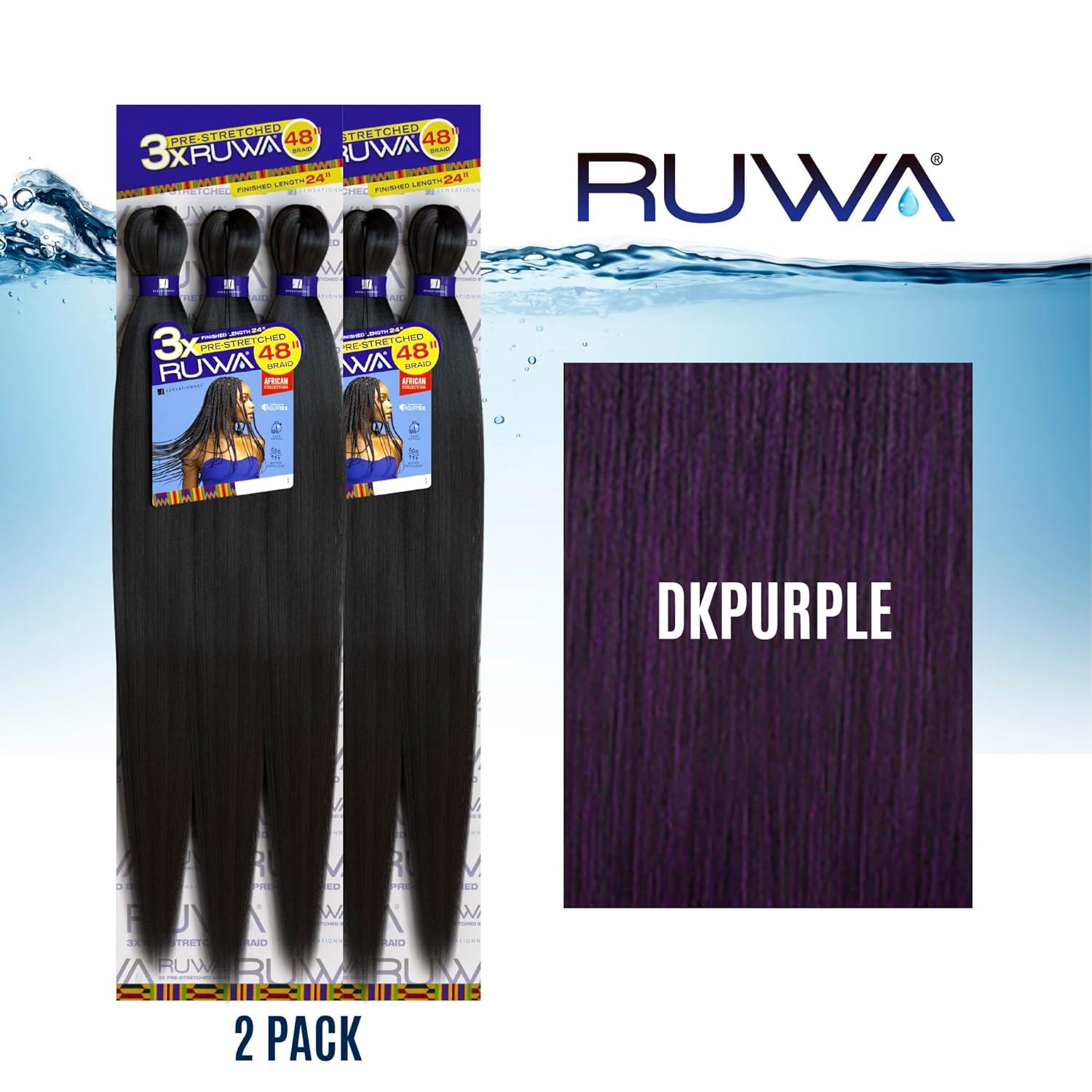 imageSensationnel Ruwa prestretched braiding hair 3x 48 inch water repellent kanekalon fast dry synthetic sports itch free 3 pack 1 JETBLACKDKPURPLE