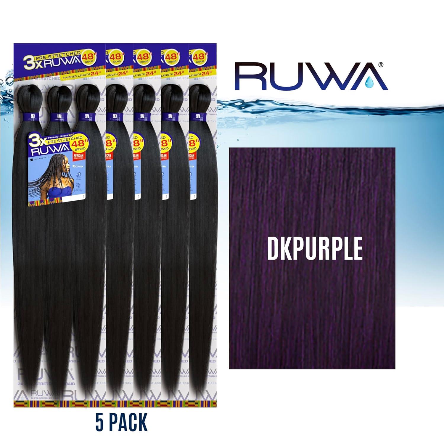 imageSensationnel Ruwa prestretched braiding hair 3x 48 inch water repellent kanekalon fast dry synthetic sports itch free 3 pack 1 JETBLACKDKPURPLE
