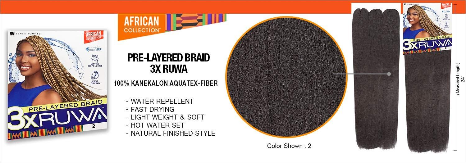 imageSensationnel Ruwa prestretched braiding hair 3x 48 inch water repellent kanekalon fast dry synthetic sports itch free 3 pack 1 JETBLACKDark Brown 2
