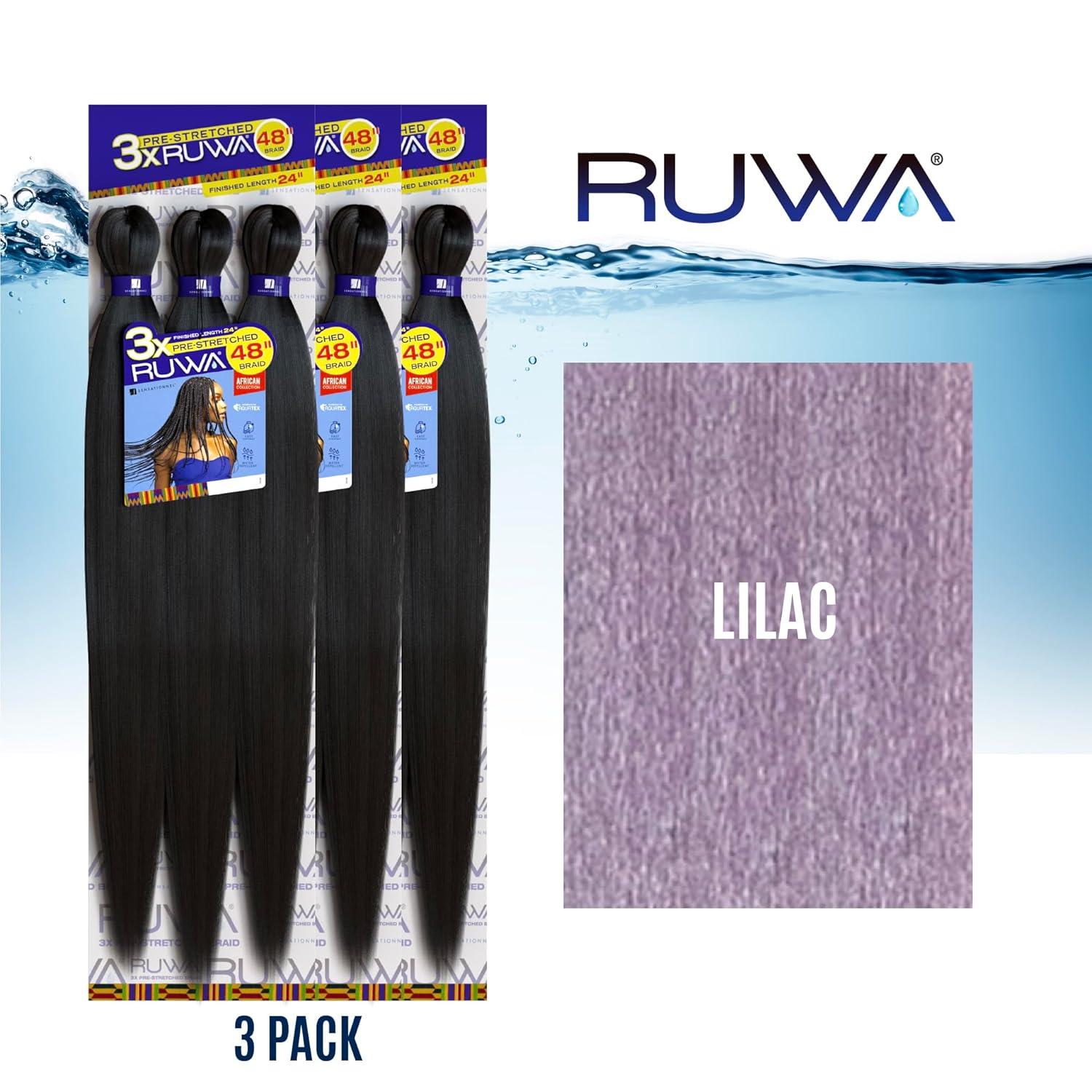 imageSensationnel Ruwa prestretched braiding hair 3x 48 inch water repellent kanekalon fast dry synthetic sports itch free 3 pack 1 JETBLACKLILAC