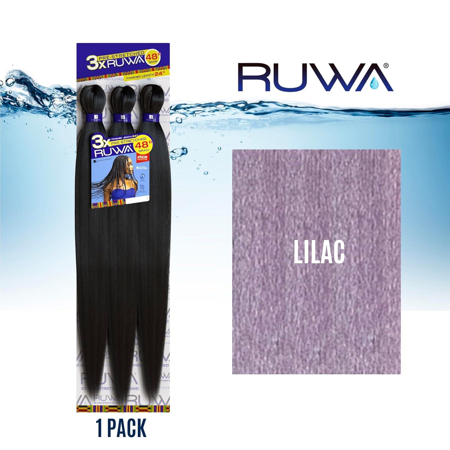 imageSensationnel Ruwa prestretched braiding hair 3x 48 inch water repellent kanekalon fast dry synthetic sports itch free 3 pack 1 JETBLACKLILAC