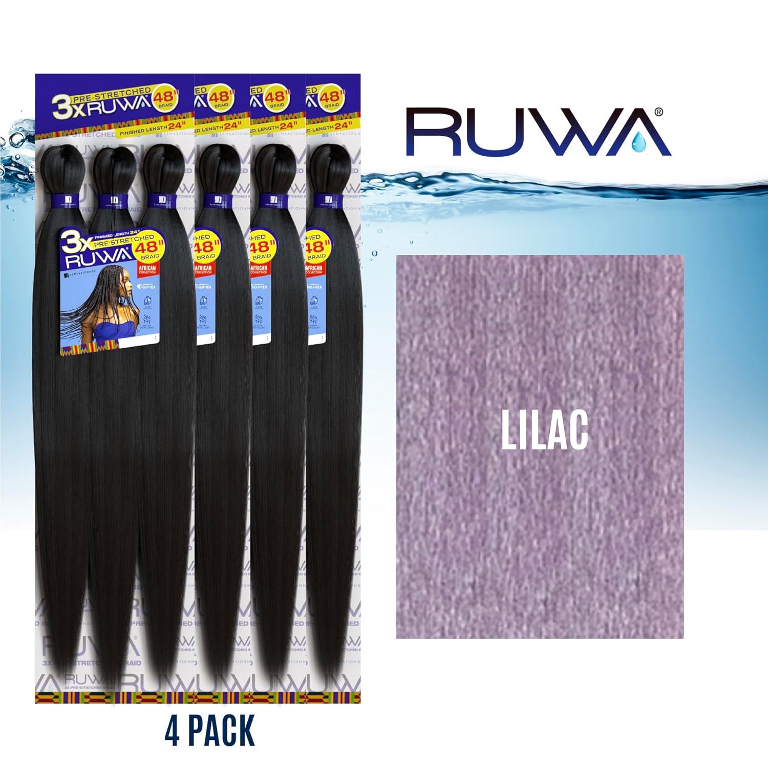 imageSensationnel Ruwa prestretched braiding hair 3x 48 inch water repellent kanekalon fast dry synthetic sports itch free 3 pack 1 JETBLACKLILAC