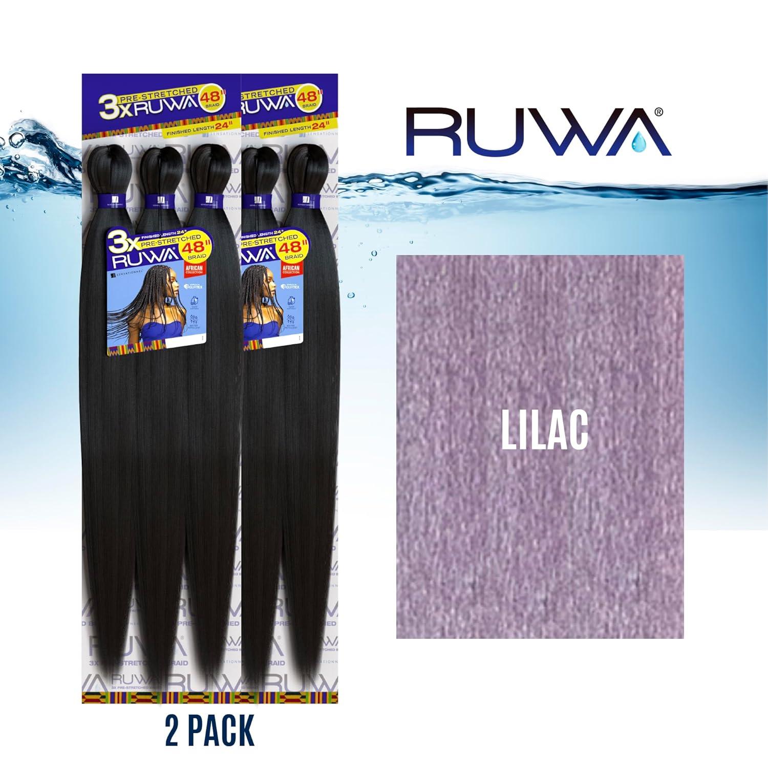 imageSensationnel Ruwa prestretched braiding hair 3x 48 inch water repellent kanekalon fast dry synthetic sports itch free 3 pack 1 JETBLACKLILAC