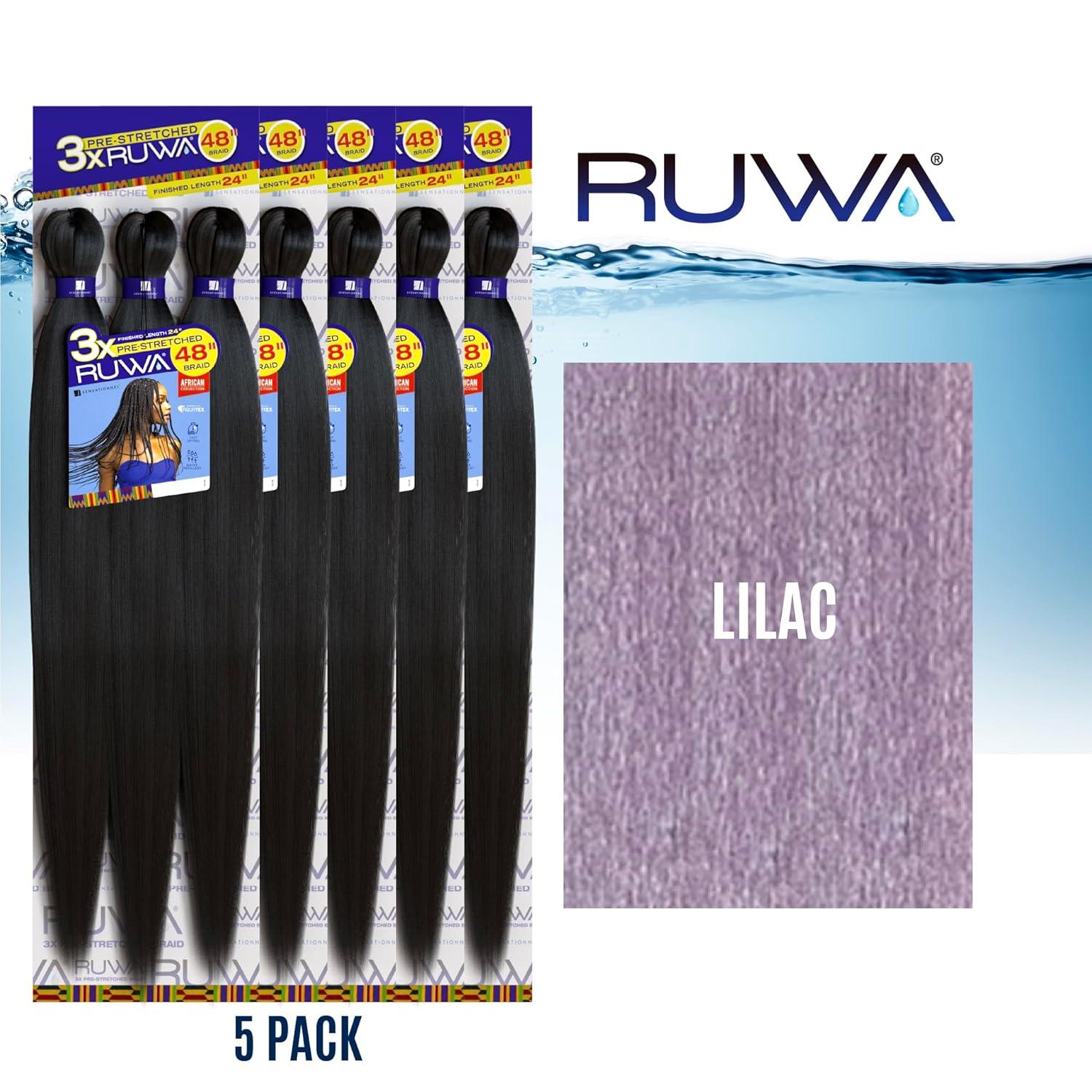 imageSensationnel Ruwa prestretched braiding hair 3x 48 inch water repellent kanekalon fast dry synthetic sports itch free 3 pack 1 JETBLACKLILAC