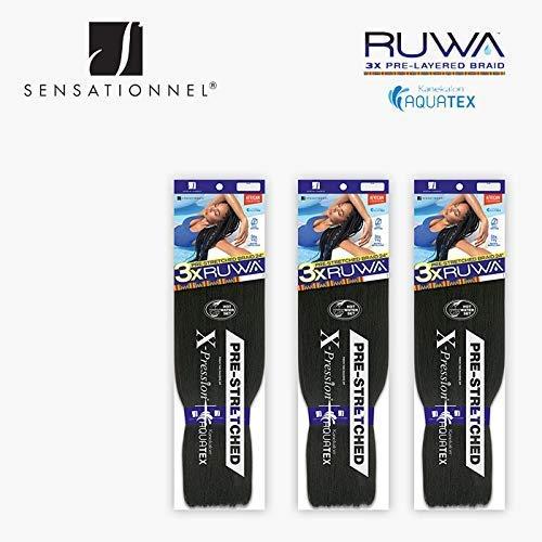 imageSensationnel Ruwa prestretched braiding hair 3x 48 inch water repellent kanekalon fast dry synthetic sports itch free 3 pack 1 JETBLACKLight Auburn 30