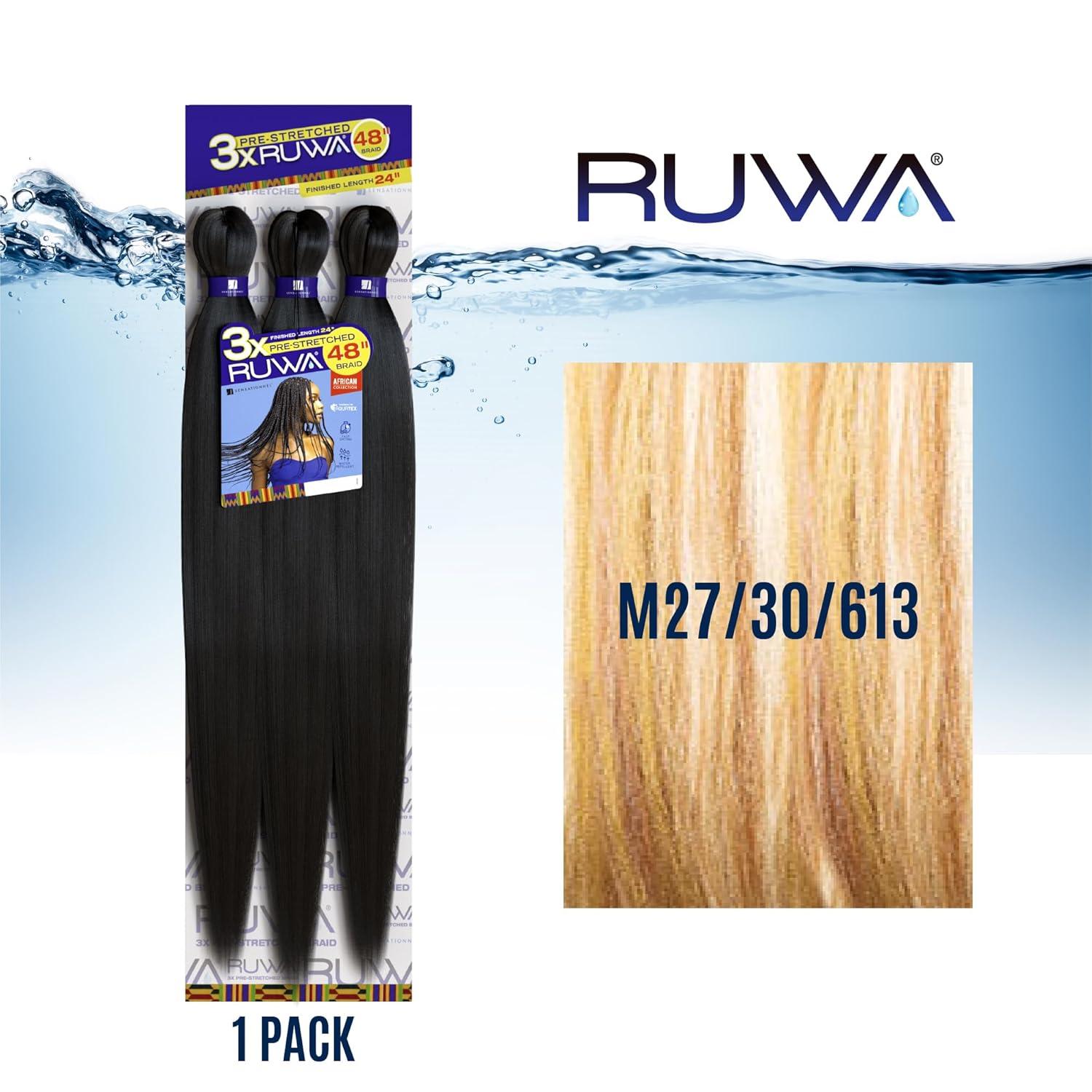 imageSensationnel Ruwa prestretched braiding hair 3x 48 inch water repellent kanekalon fast dry synthetic sports itch free 3 pack 1 JETBLACKM2730613