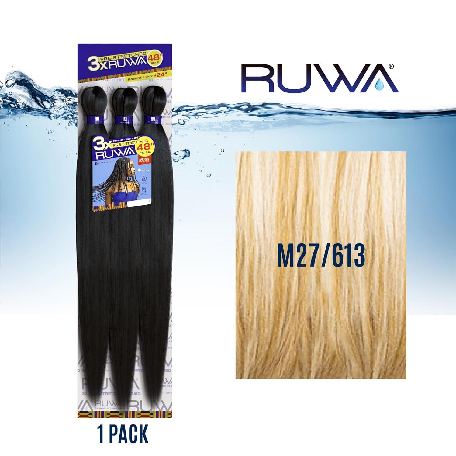 imageSensationnel Ruwa prestretched braiding hair 3x 48 inch water repellent kanekalon fast dry synthetic sports itch free 3 pack 1 JETBLACKM27613