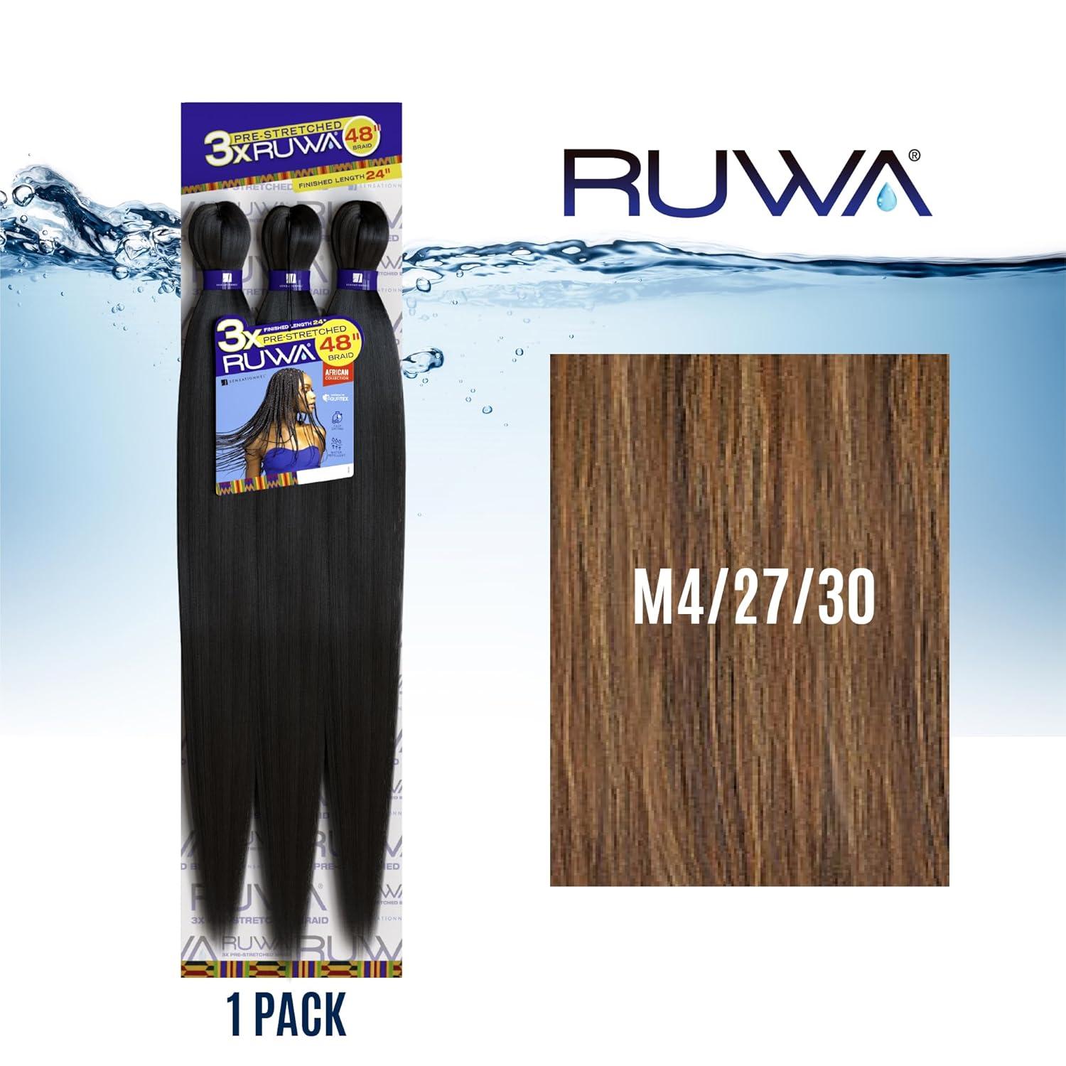 imageSensationnel Ruwa prestretched braiding hair 3x 48 inch water repellent kanekalon fast dry synthetic sports itch free 3 pack 1 JETBLACKM42730