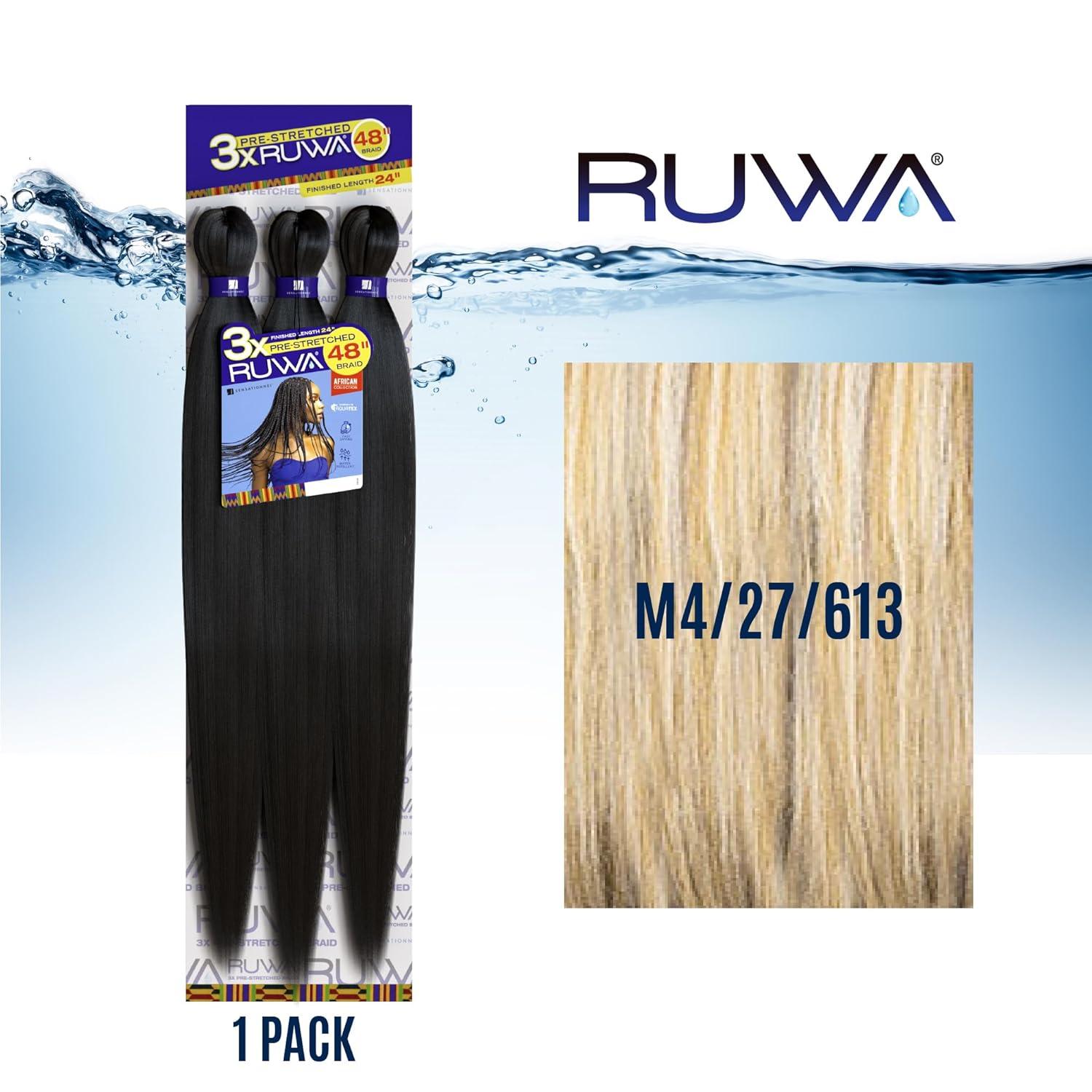 imageSensationnel Ruwa prestretched braiding hair 3x 48 inch water repellent kanekalon fast dry synthetic sports itch free 3 pack 1 JETBLACKM427613