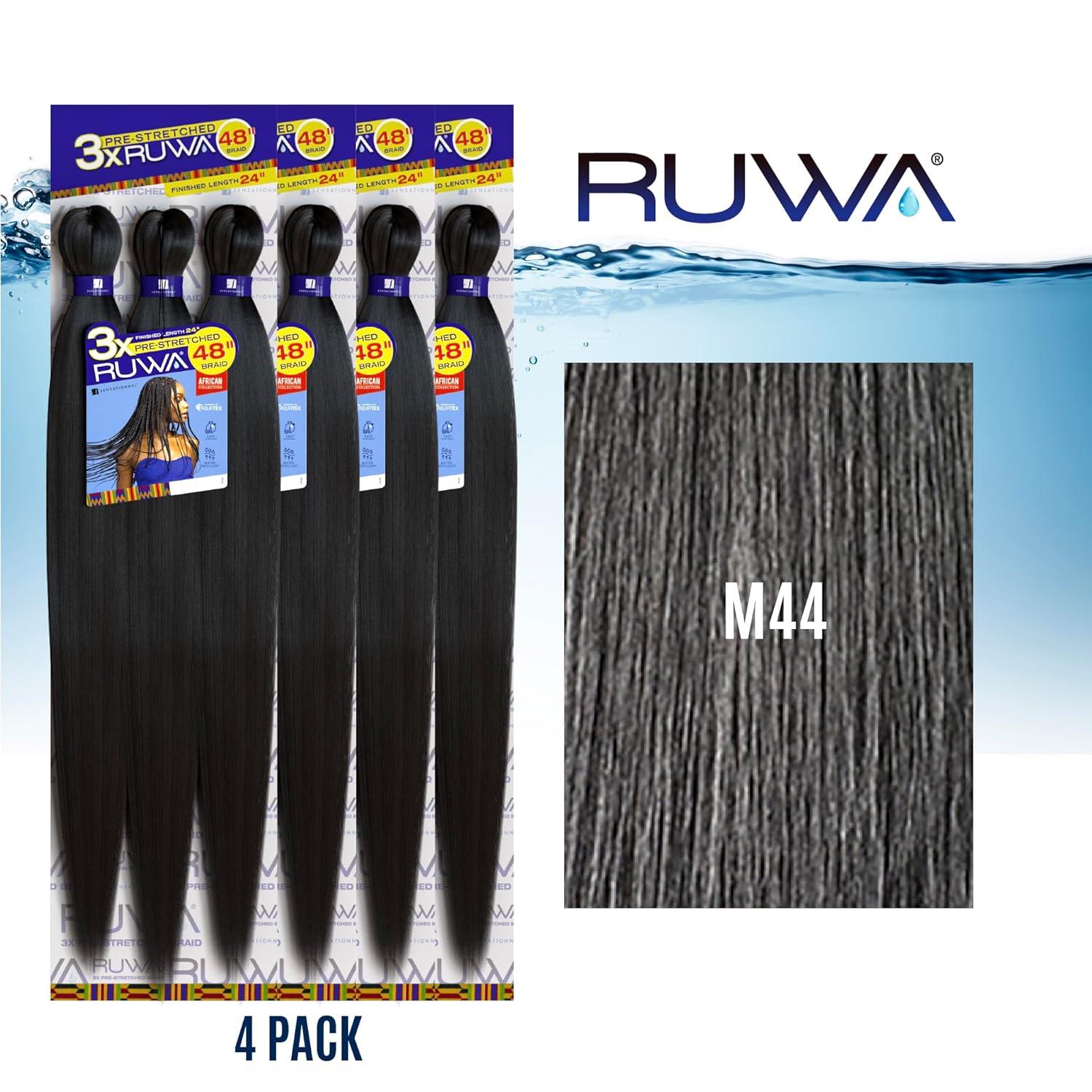imageSensationnel Ruwa prestretched braiding hair 3x 48 inch water repellent kanekalon fast dry synthetic sports itch free 3 pack 1 JETBLACKM44